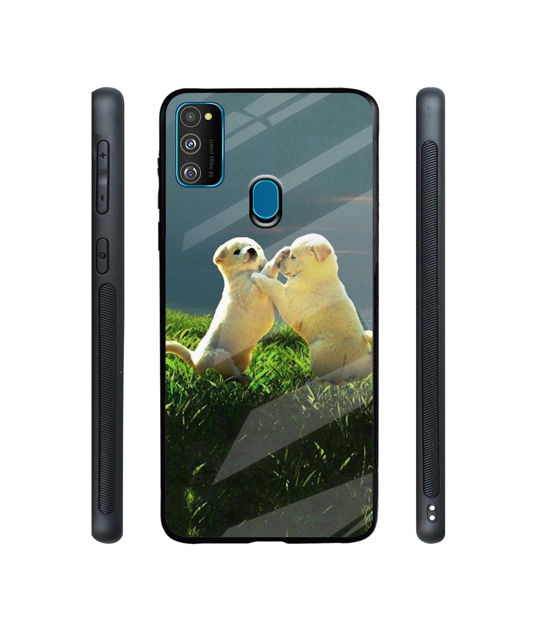 Puppy Couple Sunset Designer Printed Glass Cover for Samsung Galaxy M21 / M30s