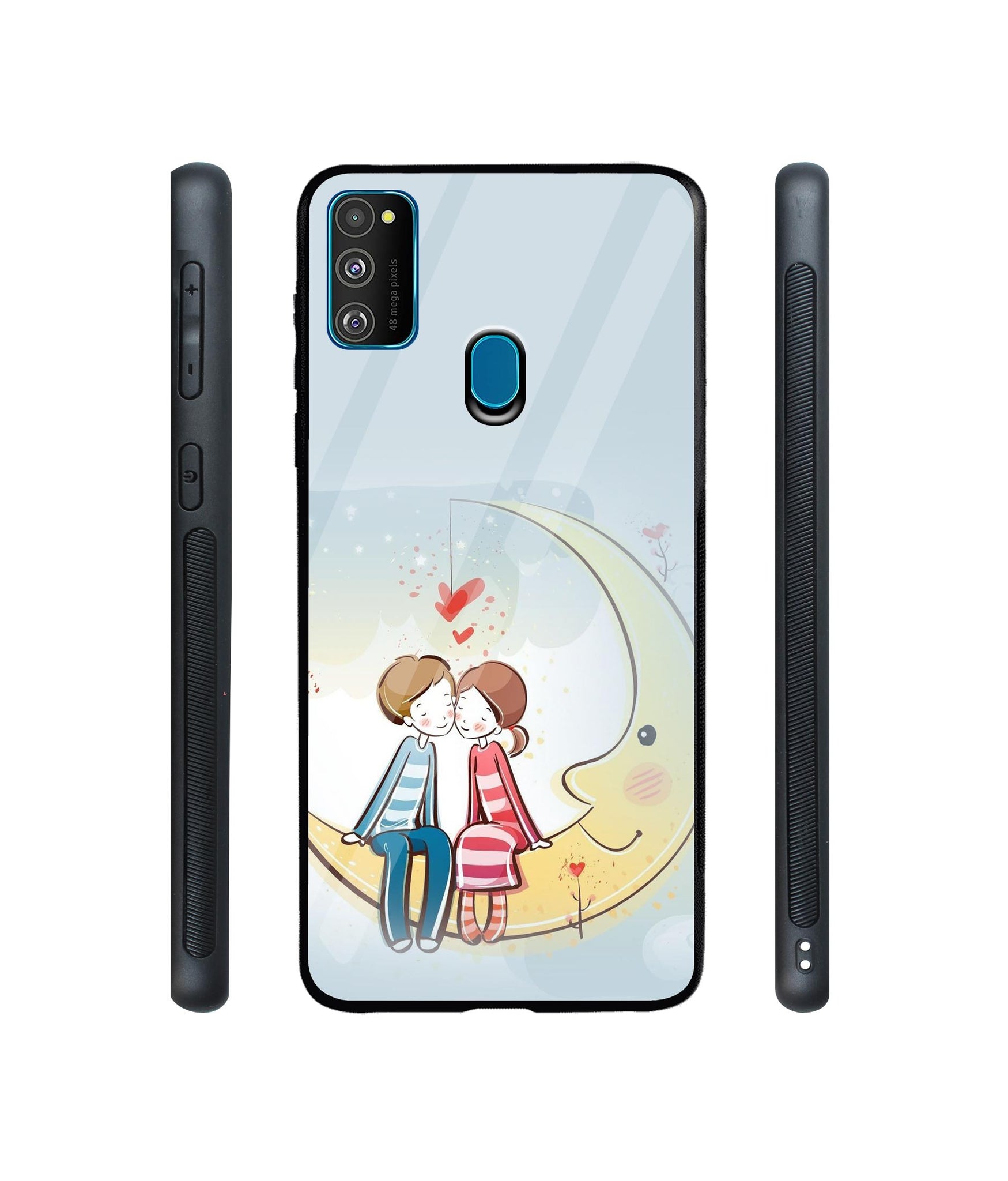 Couple Sitting On Moon Designer Printed Glass Cover for Samsung Galaxy M21 / M30s