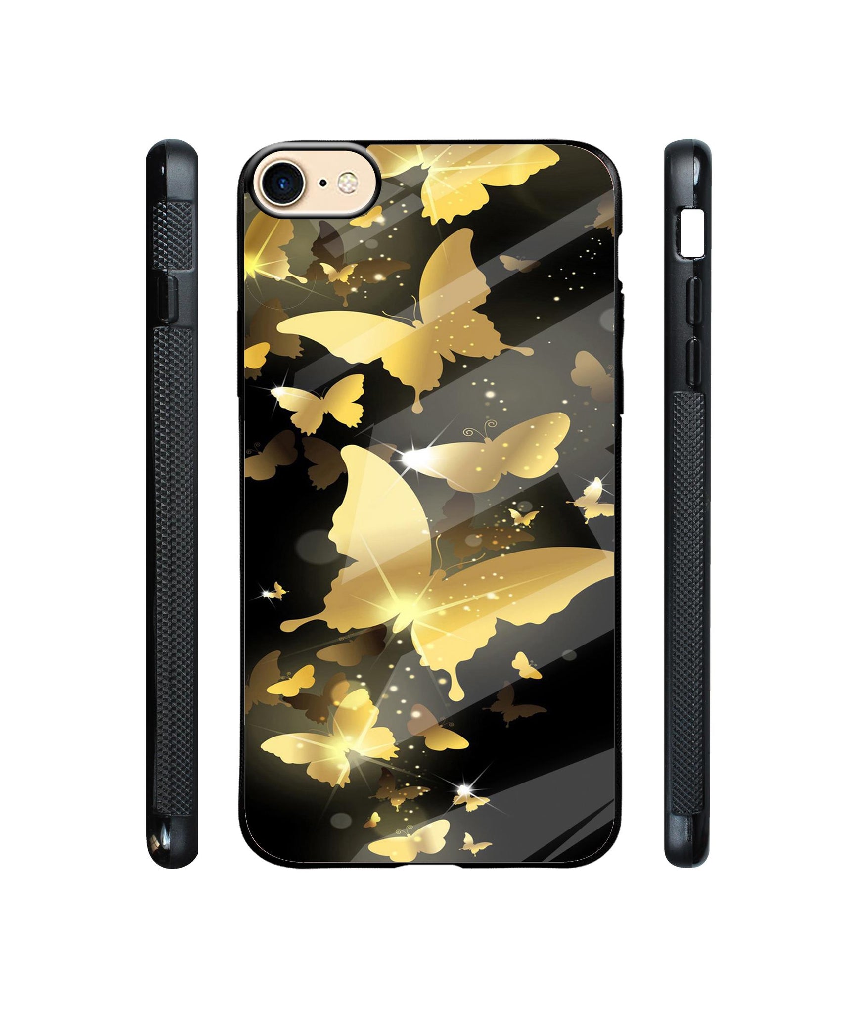 Golden Butterfly Pattern Designer Printed Glass Cover for Apple iPhone 7 / iPhone 8