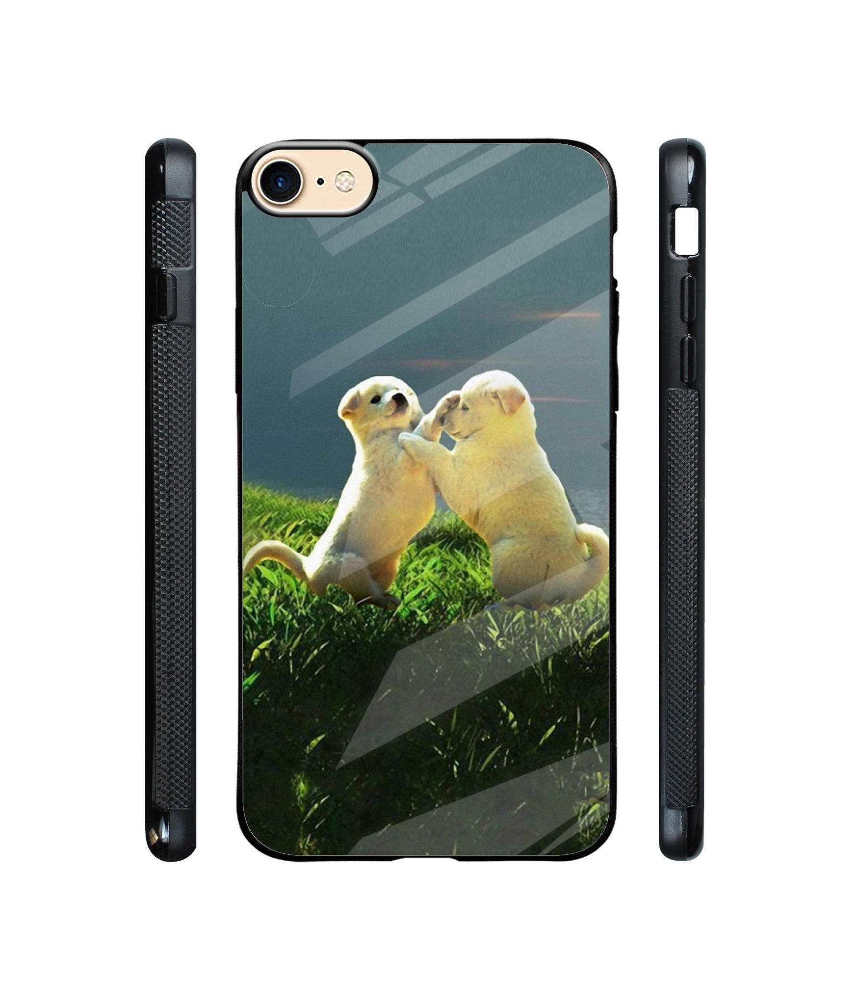 Puppy Couple Sunset Designer Printed Glass Cover for Apple iPhone 7 / iPhone 8