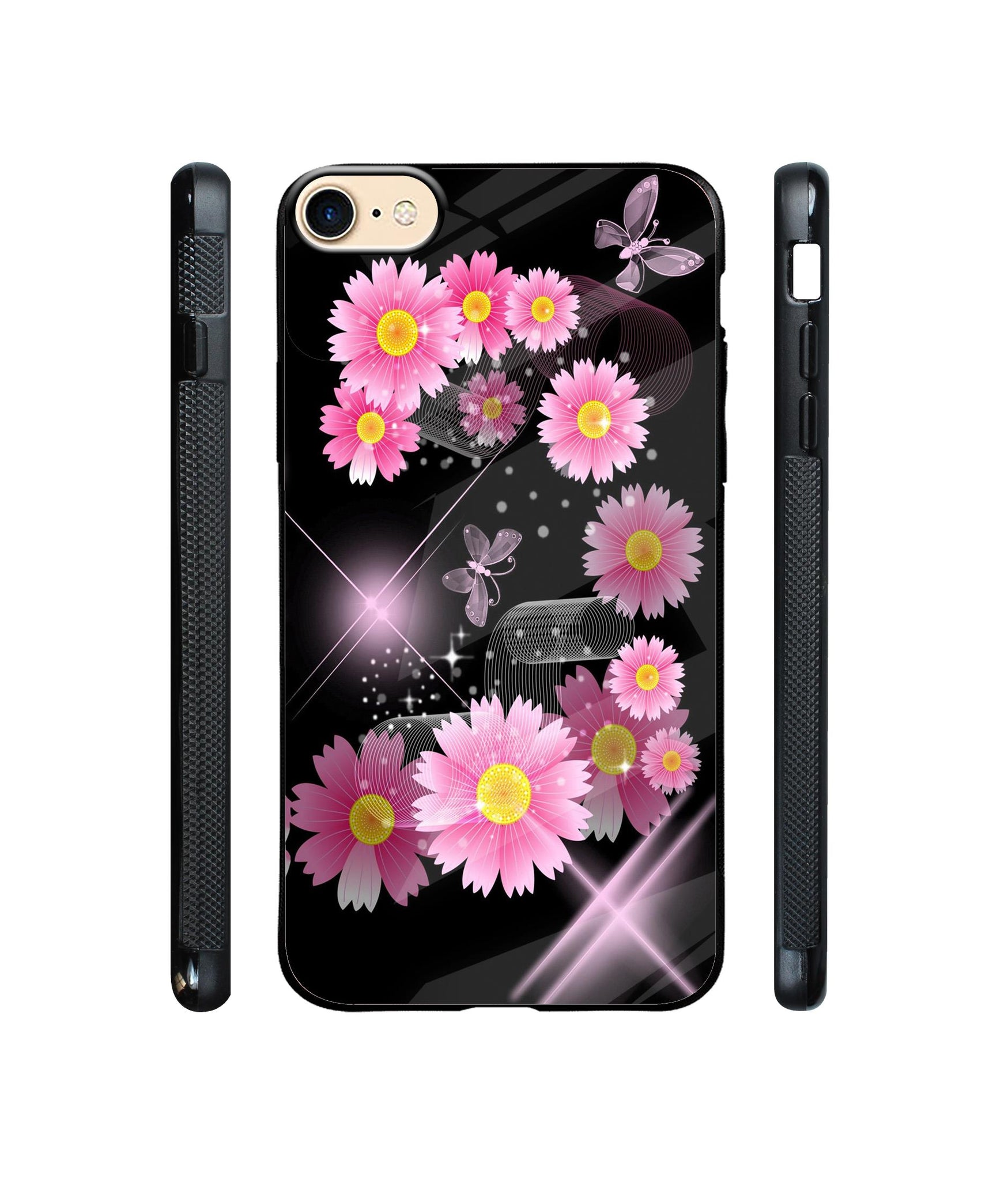 Pink Flower Designer Printed Glass Cover for Apple iPhone 7 / iPhone 8