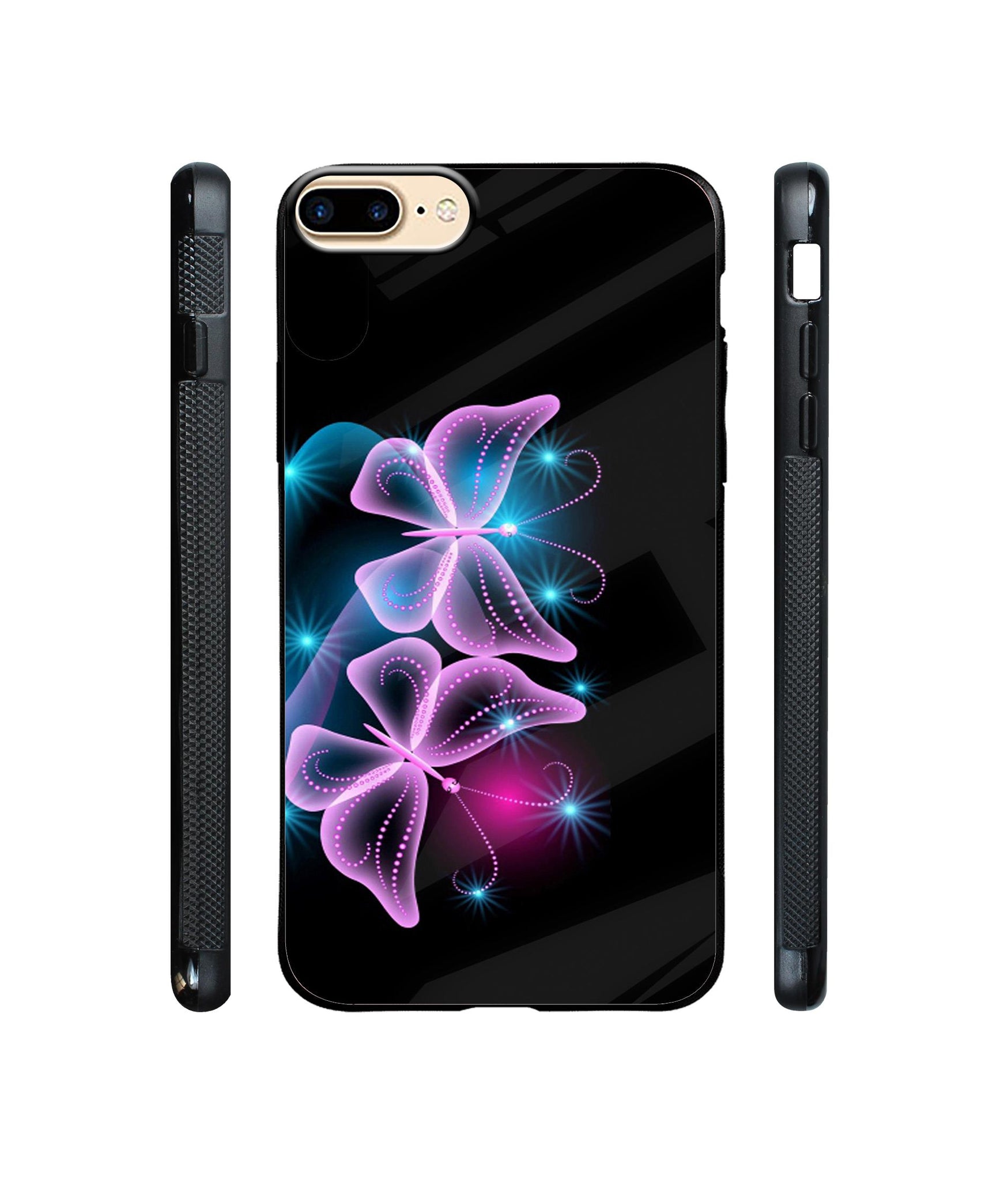 Butterflies Neon Light Designer Printed Glass Cover for Apple iPhone 7 Plus / iPhone 8 Plus