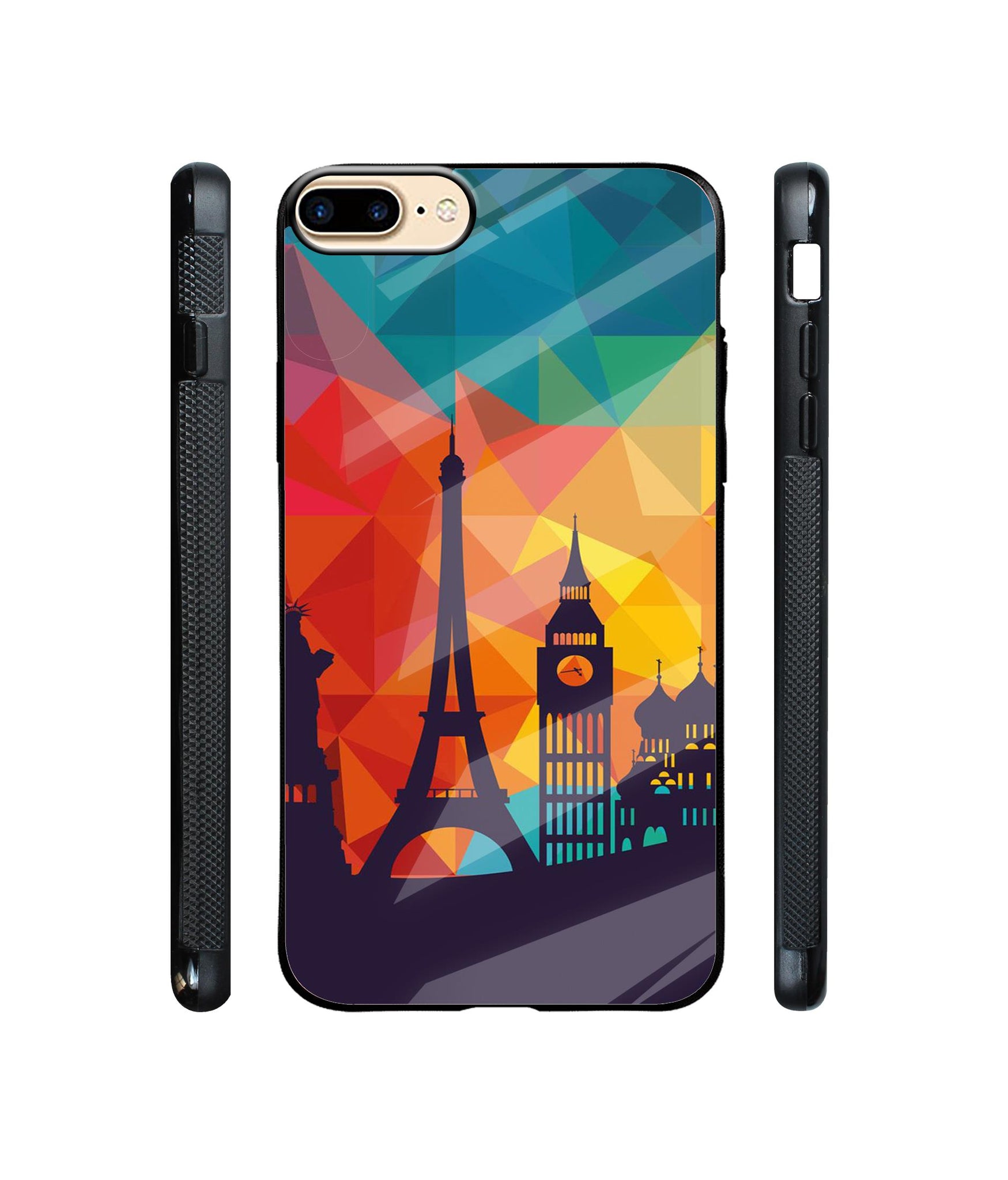 Colored Paris Designer Printed Glass Cover for Apple iPhone 7 Plus / iPhone 8 Plus