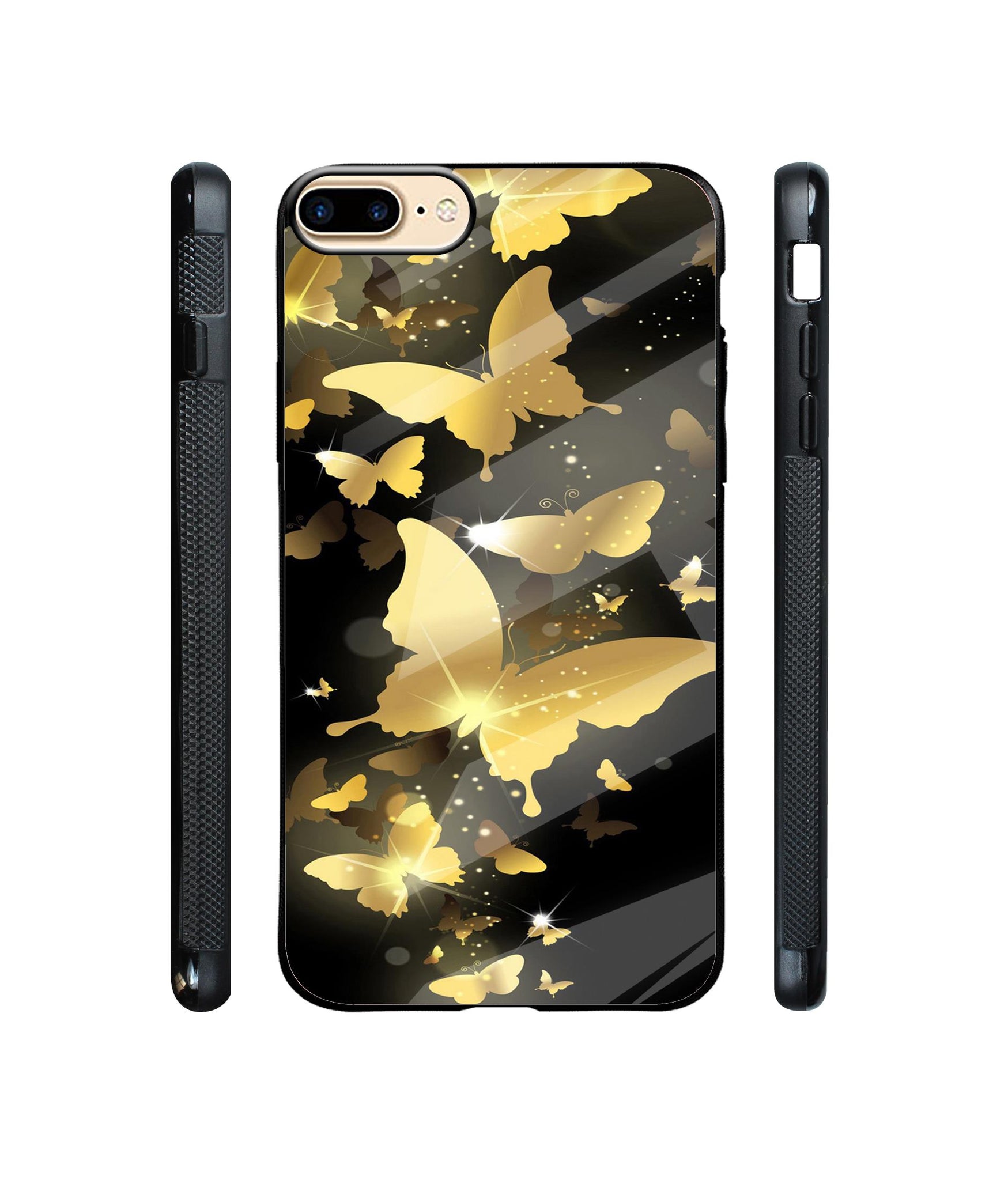 Golden Butterfly Pattern Designer Printed Glass Cover for Apple iPhone 7 Plus / iPhone 8 Plus