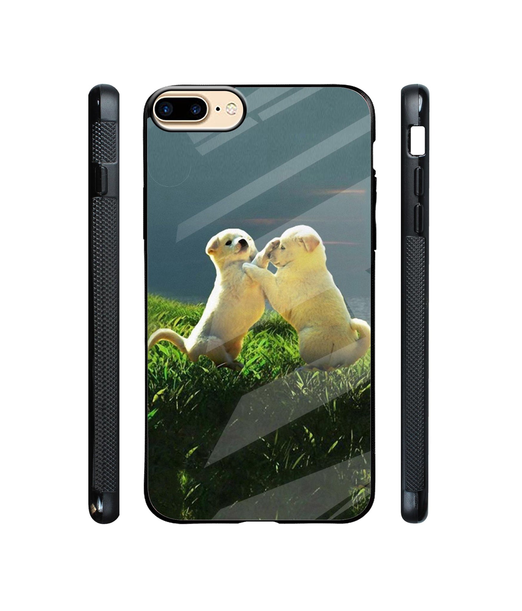 Puppy Couple Sunset Designer Printed Glass Cover for Apple iPhone 7 Plus / iPhone 8 Plus