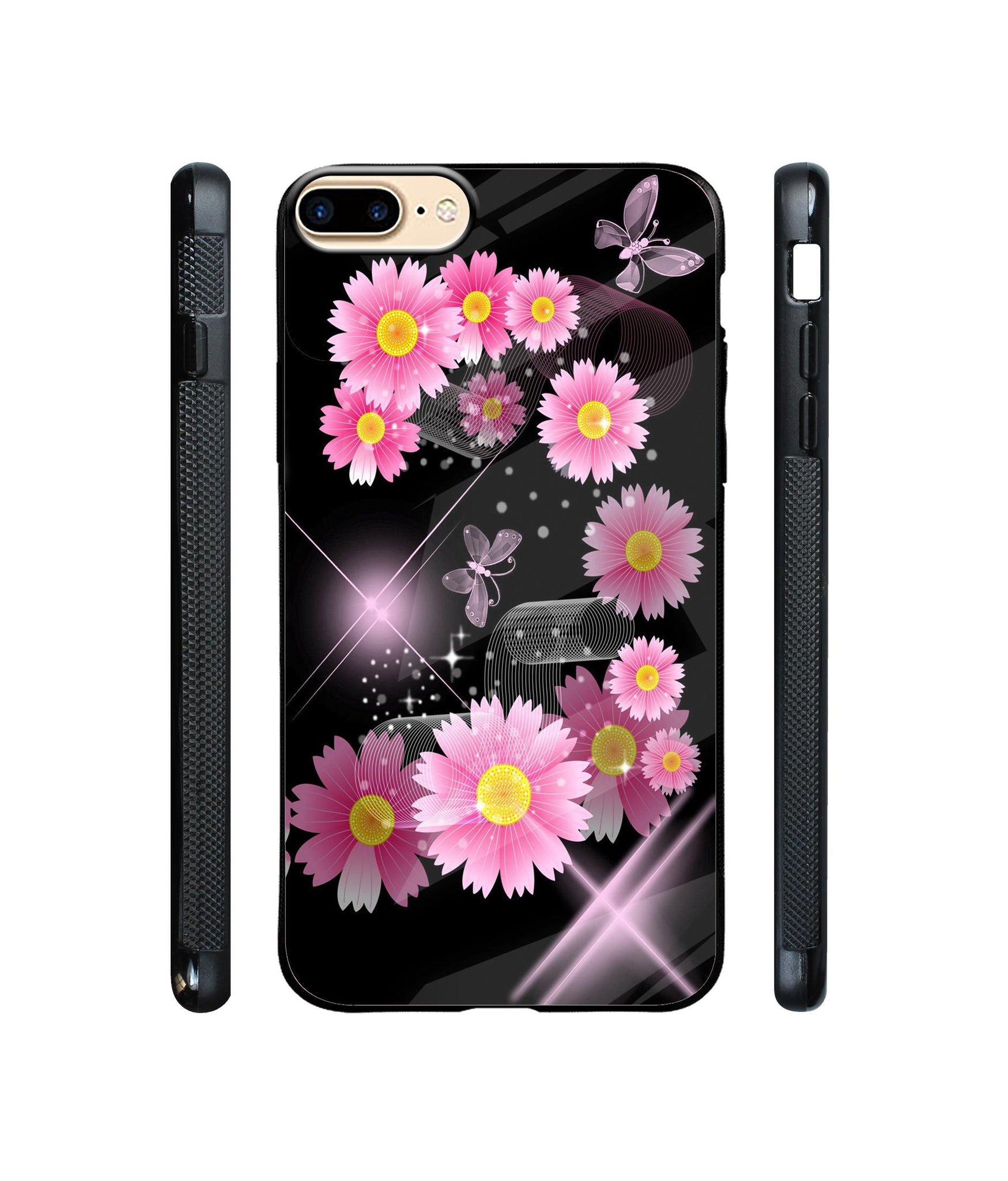 Pink Flower Designer Printed Glass Cover for Apple iPhone 7 Plus / iPhone 8 Plus