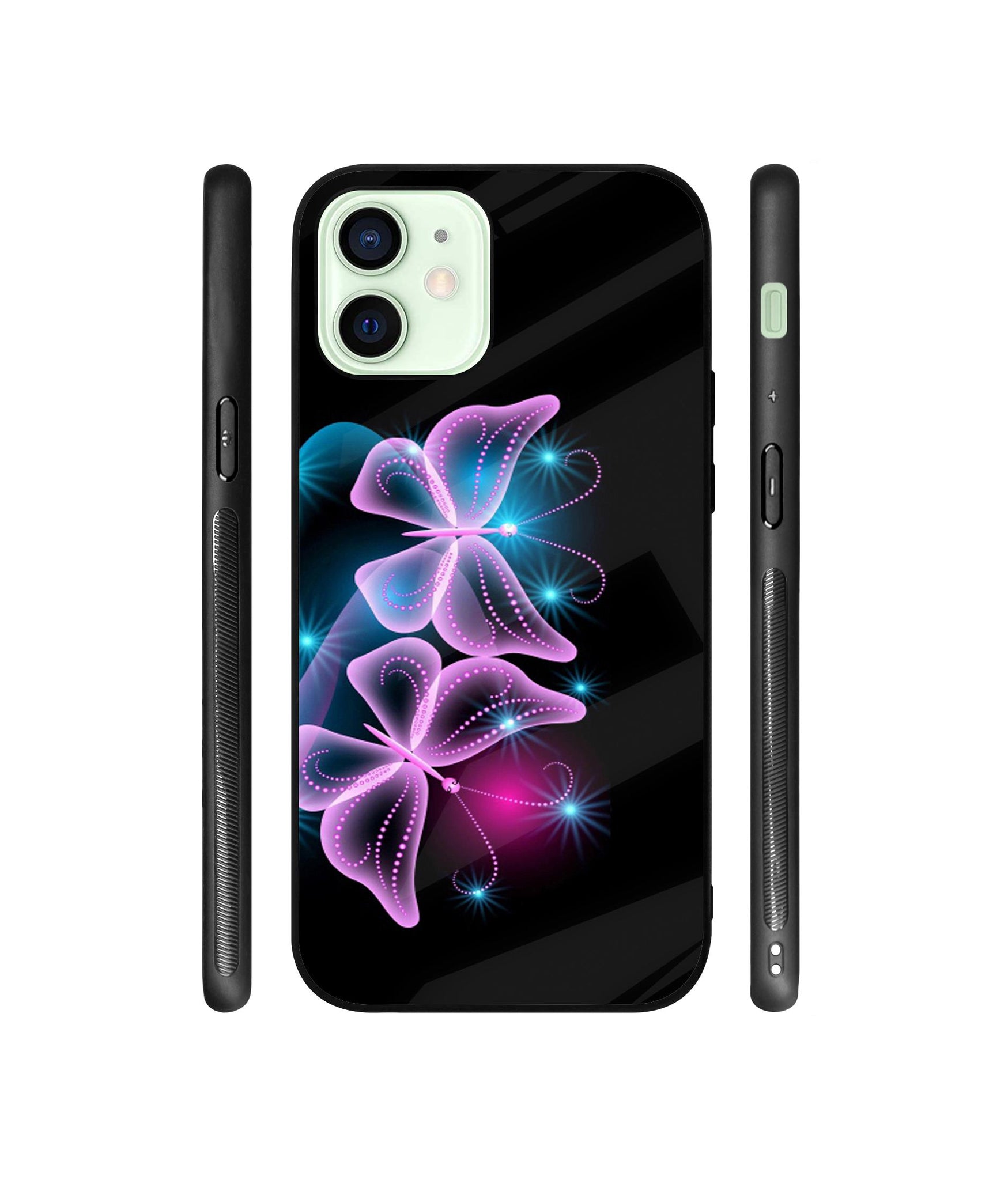 Butterflies Neon Light Designer Printed Glass Cover for Apple iPhone 12 Mini