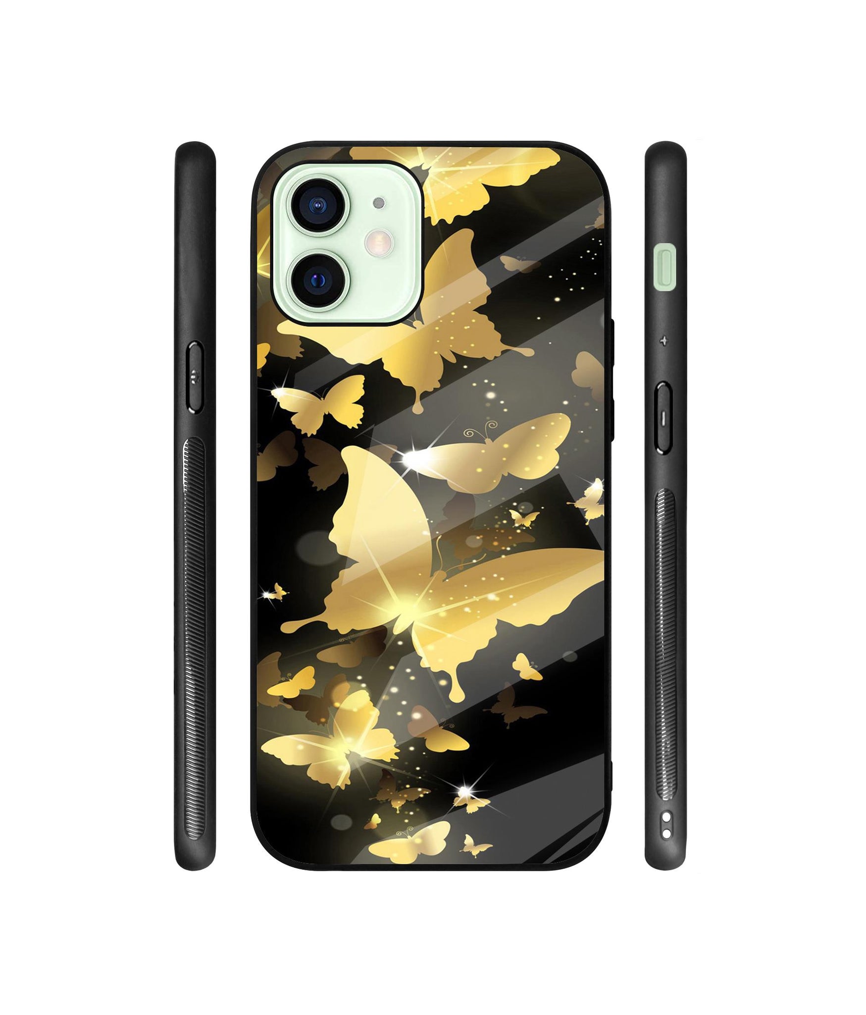 Golden Butterfly Pattern Designer Printed Glass Cover for Apple iPhone 12 Mini
