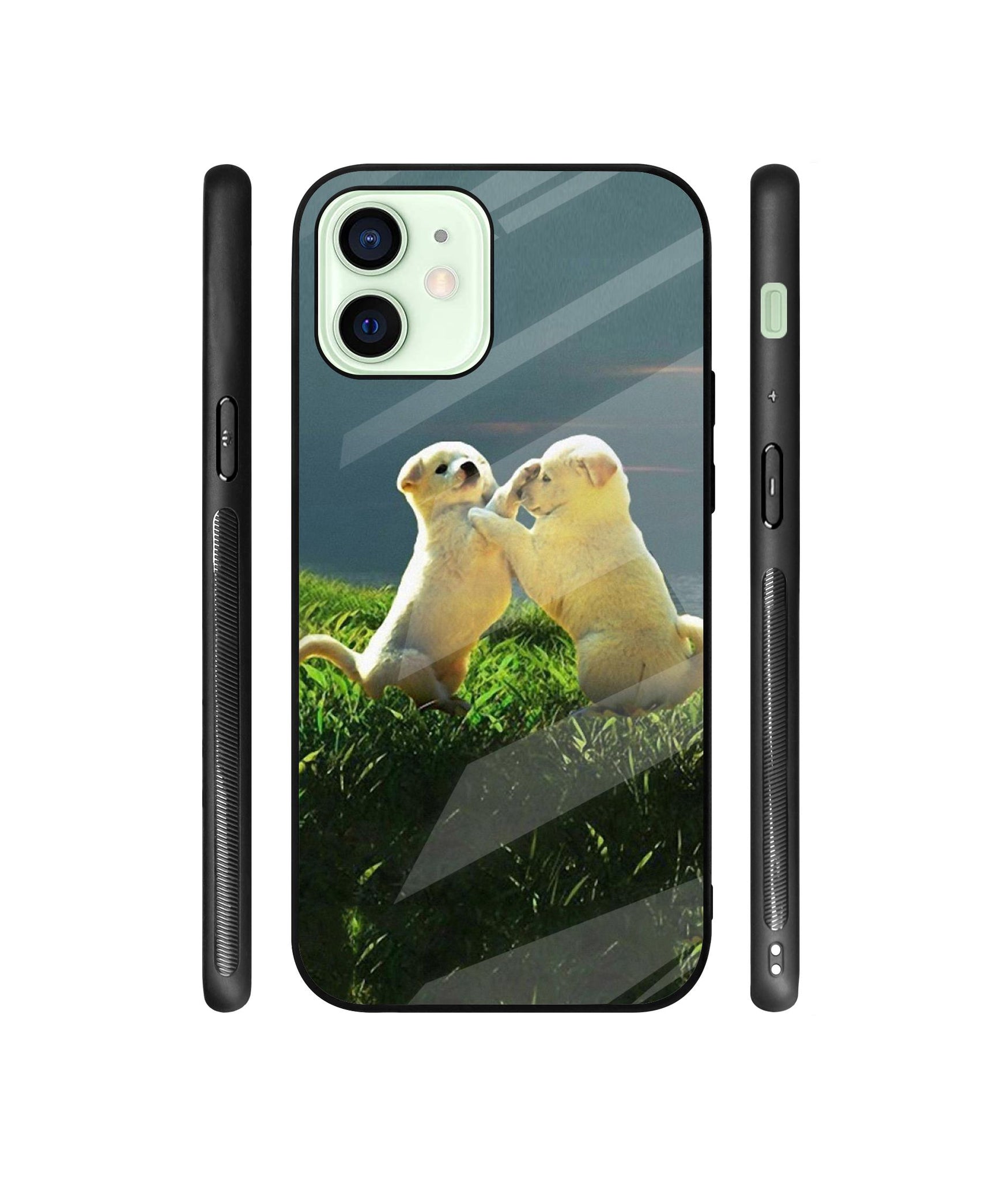 Puppy Couple Sunset Designer Printed Glass Cover for Apple iPhone 12 Mini