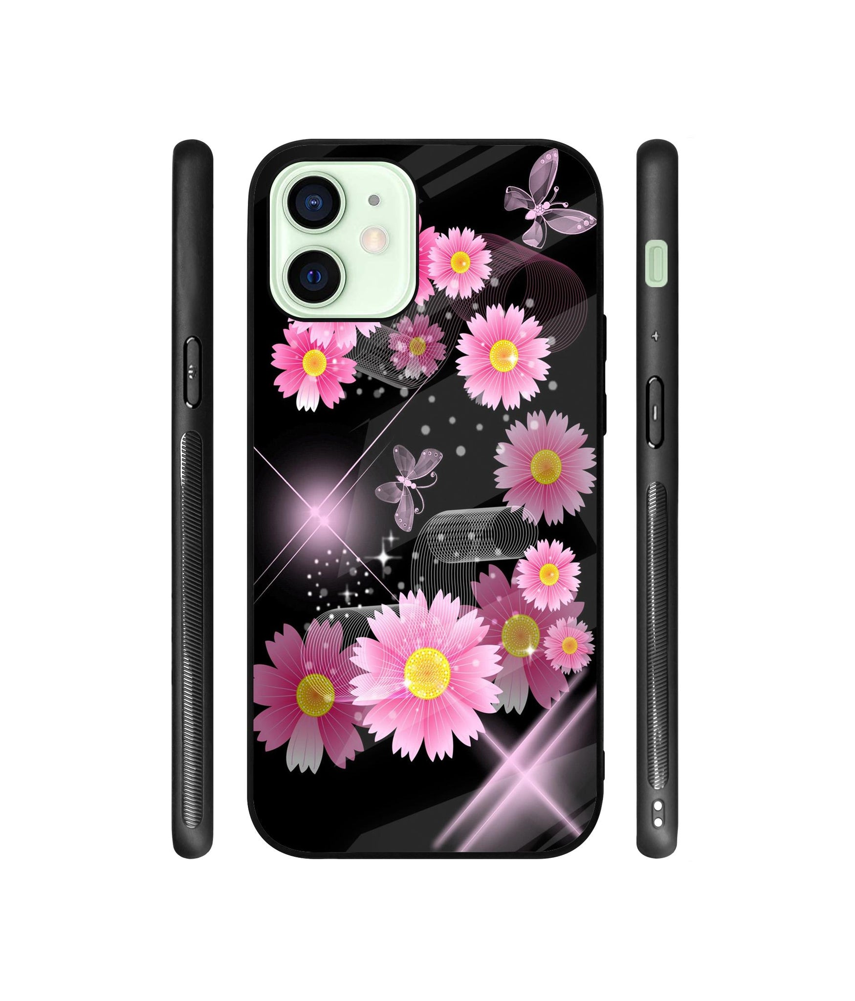 Pink Flower Designer Printed Glass Cover for Apple iPhone 12 Mini