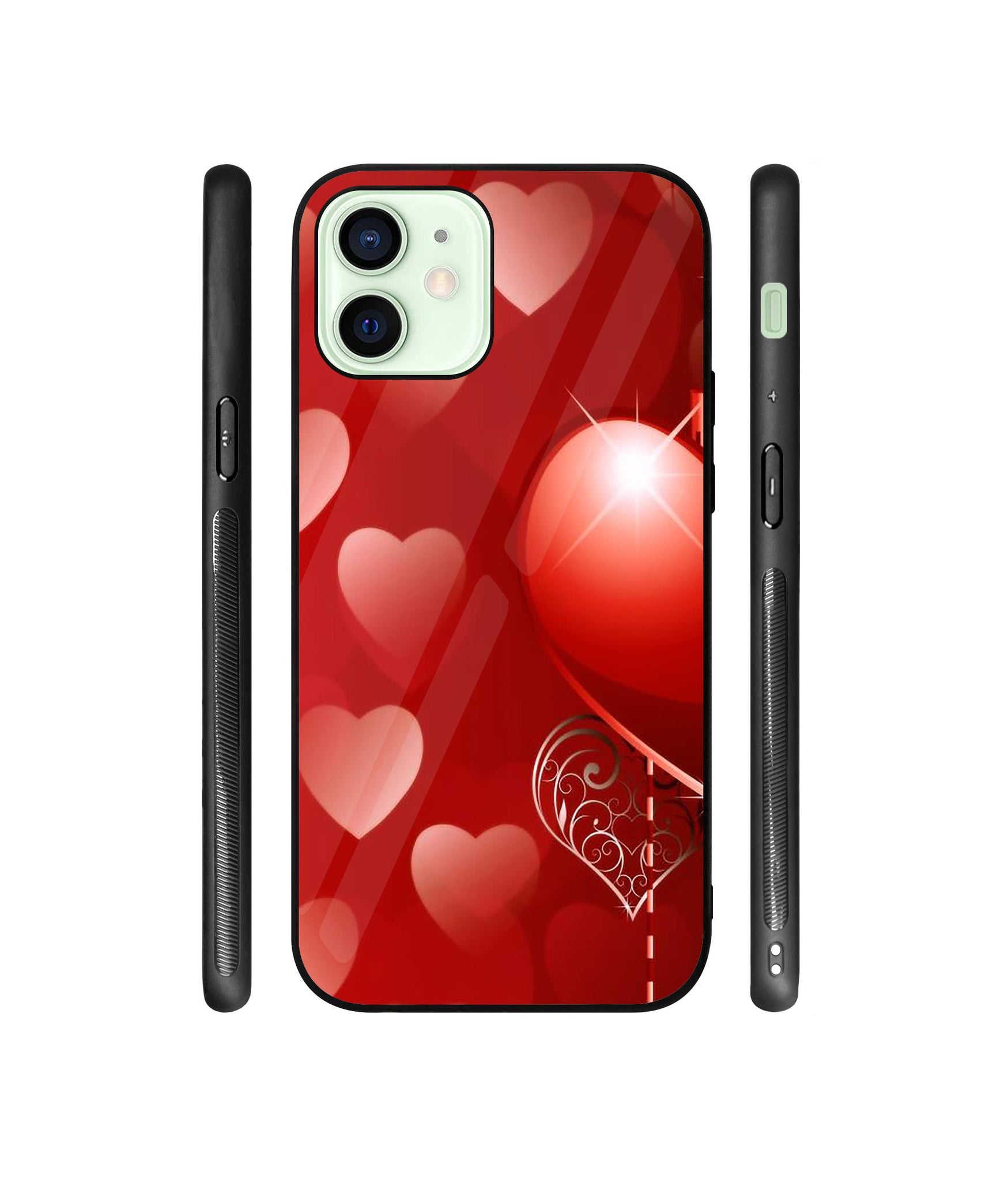 Heart Patten Designer Printed Glass Cover for Apple iPhone 12 Mini