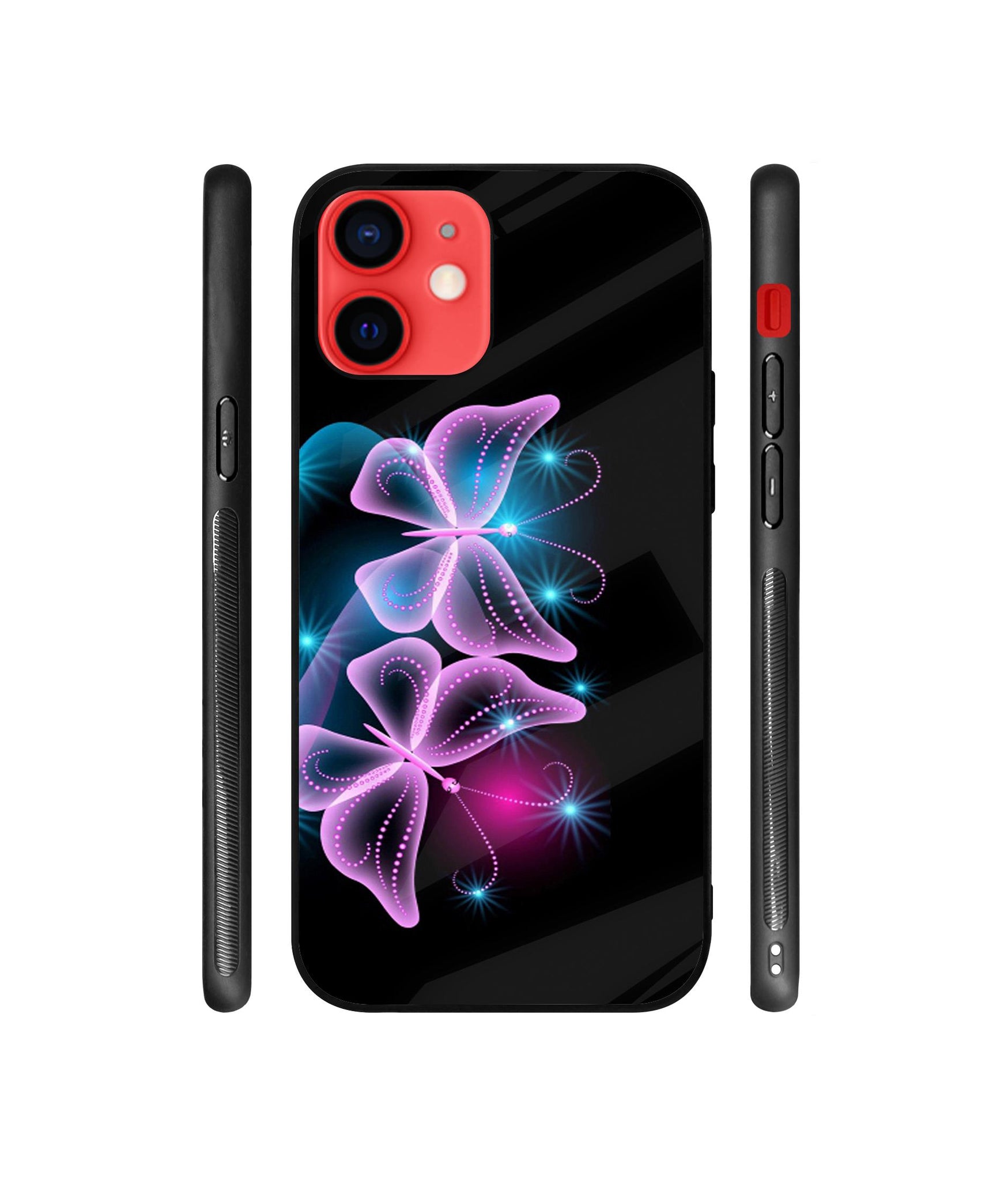 Butterflies Neon Light Designer Printed Glass Cover for Apple iPhone 12 / iPhone 12 Pro