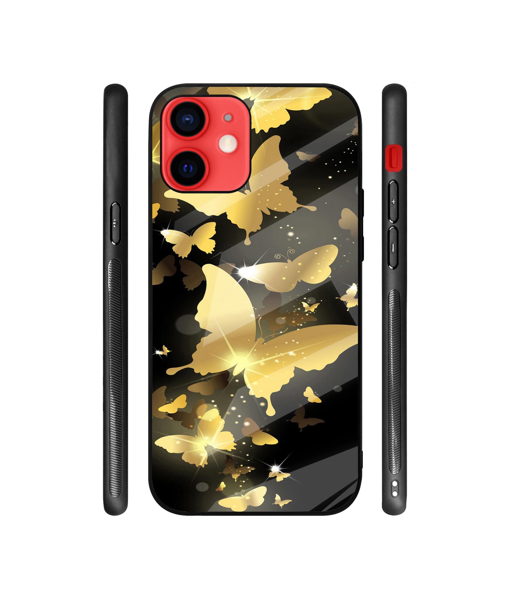 Golden Butterfly Pattern Designer Printed Glass Cover for Apple iPhone 12 / iPhone 12 Pro