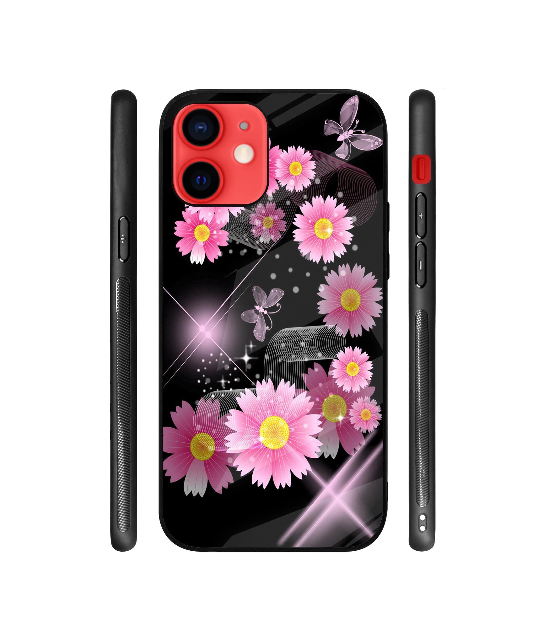 Pink Flower Designer Printed Glass Cover for Apple iPhone 12 / iPhone 12 Pro