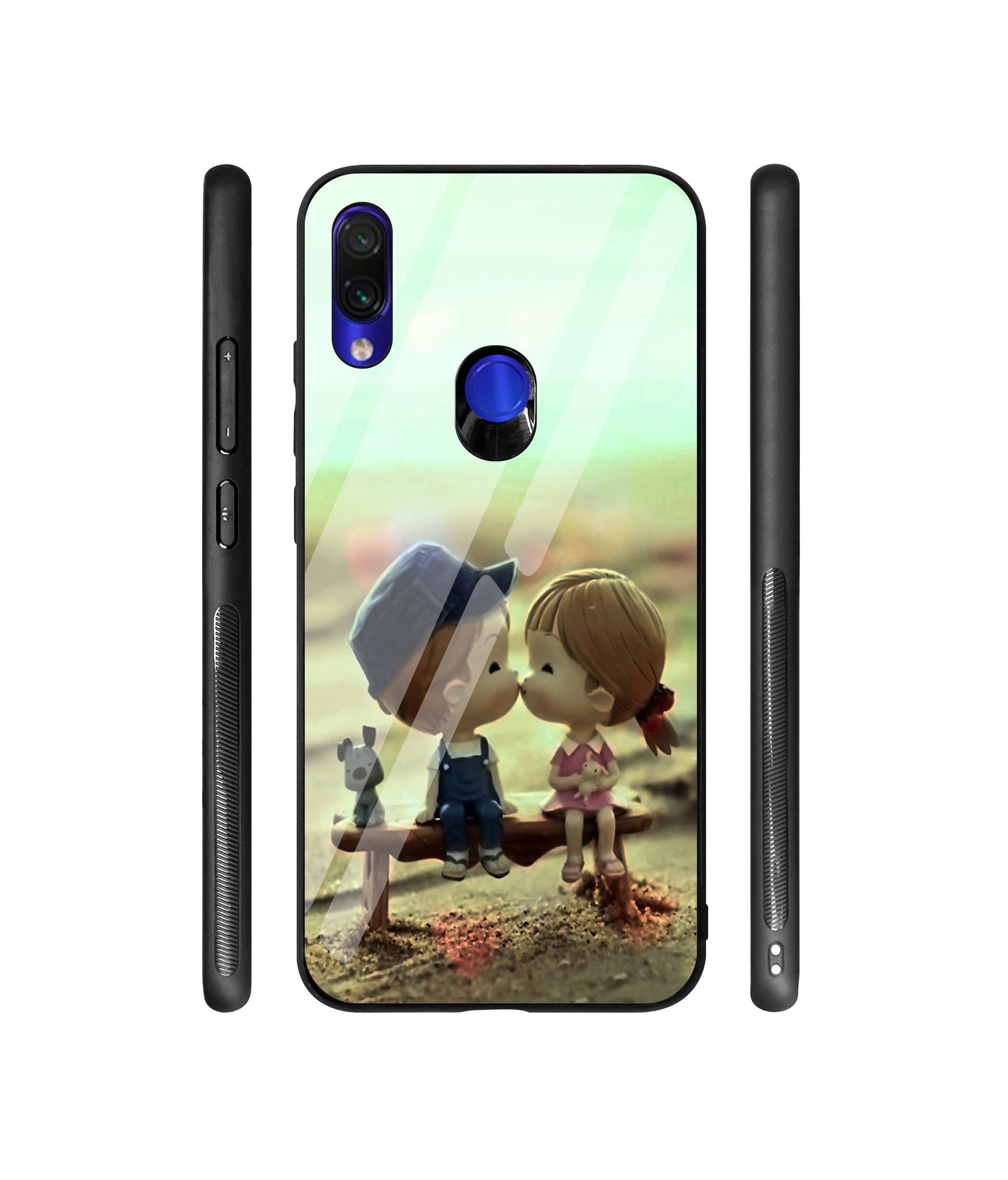 Love Couples Pattern Designer Printed Glass Cover for Mi Redmi Note 7 / Note 7 Pro / Note 7S