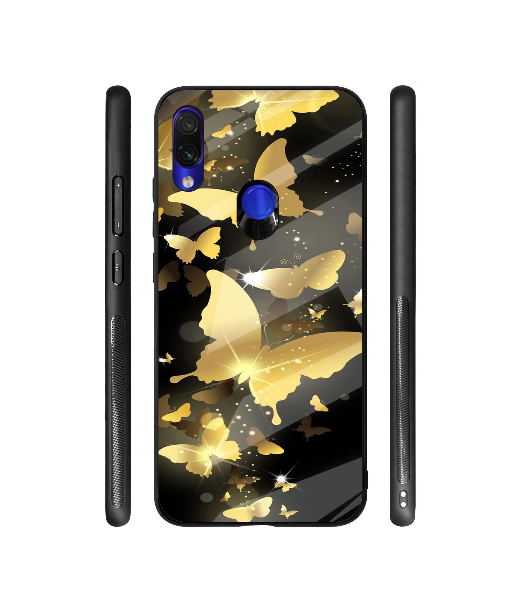 Golden Butterfly Pattern Designer Printed Glass Cover for Mi Redmi Note 7 / Note 7 Pro / Note 7S