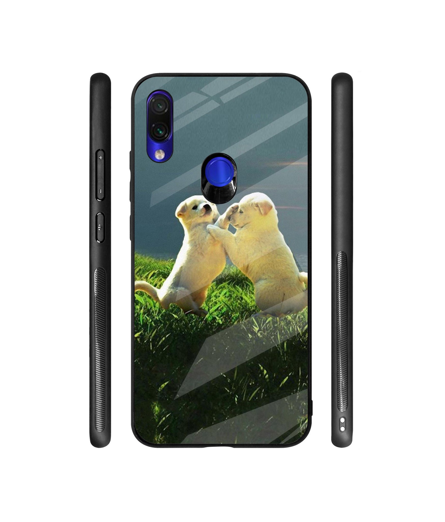 Puppy Couple Sunset Designer Printed Glass Cover for Mi Redmi Note 7 / Note 7 Pro / Note 7S