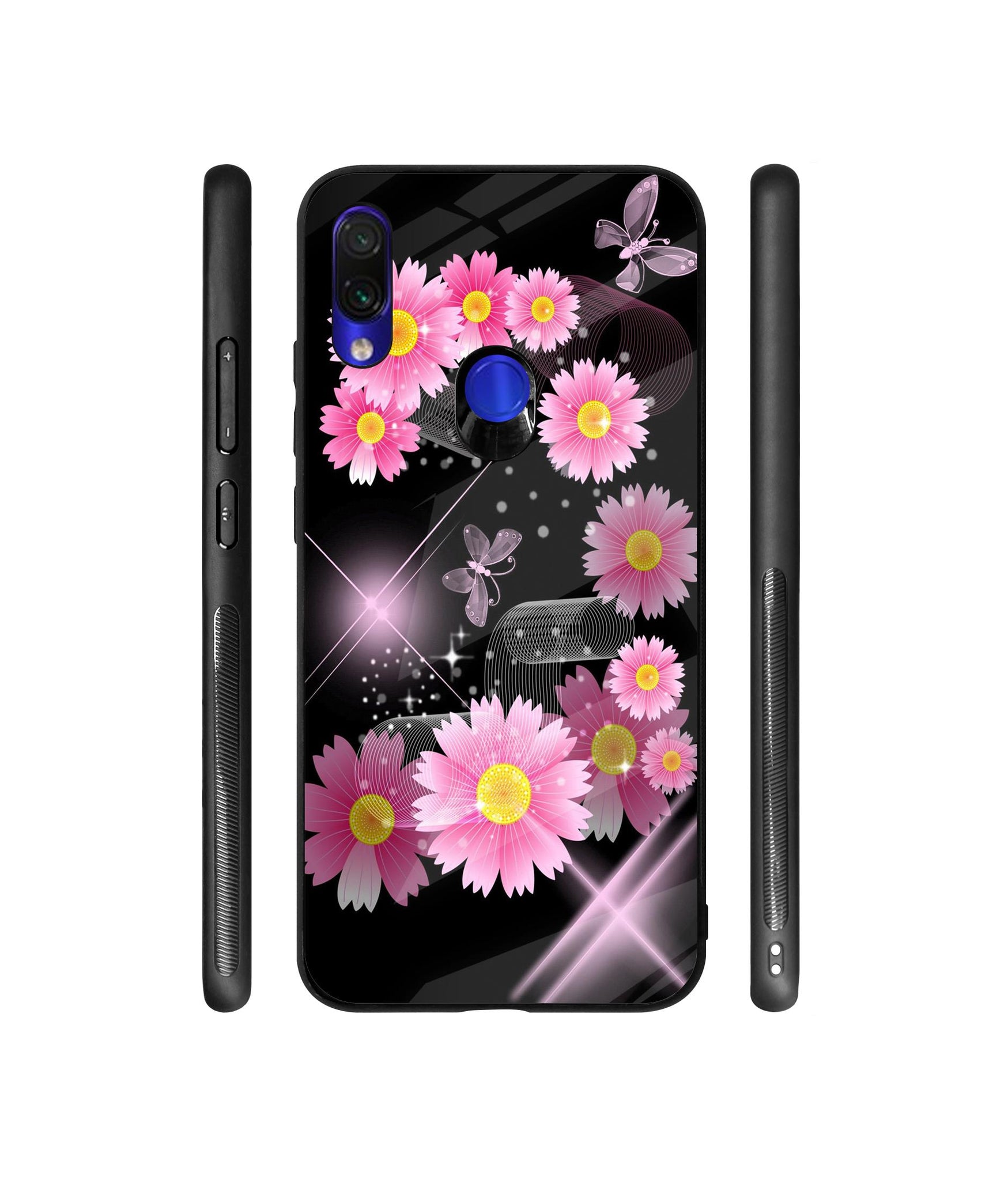 Pink Flower Designer Printed Glass Cover for Mi Redmi Note 7 / Note 7 Pro / Note 7S