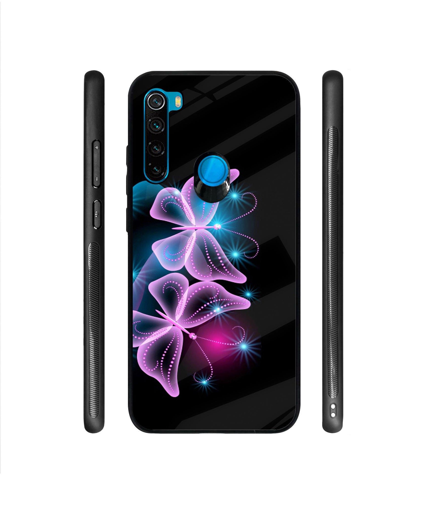 Butterflies Neon Light Designer Printed Glass Cover for Mi Redmi Note 8