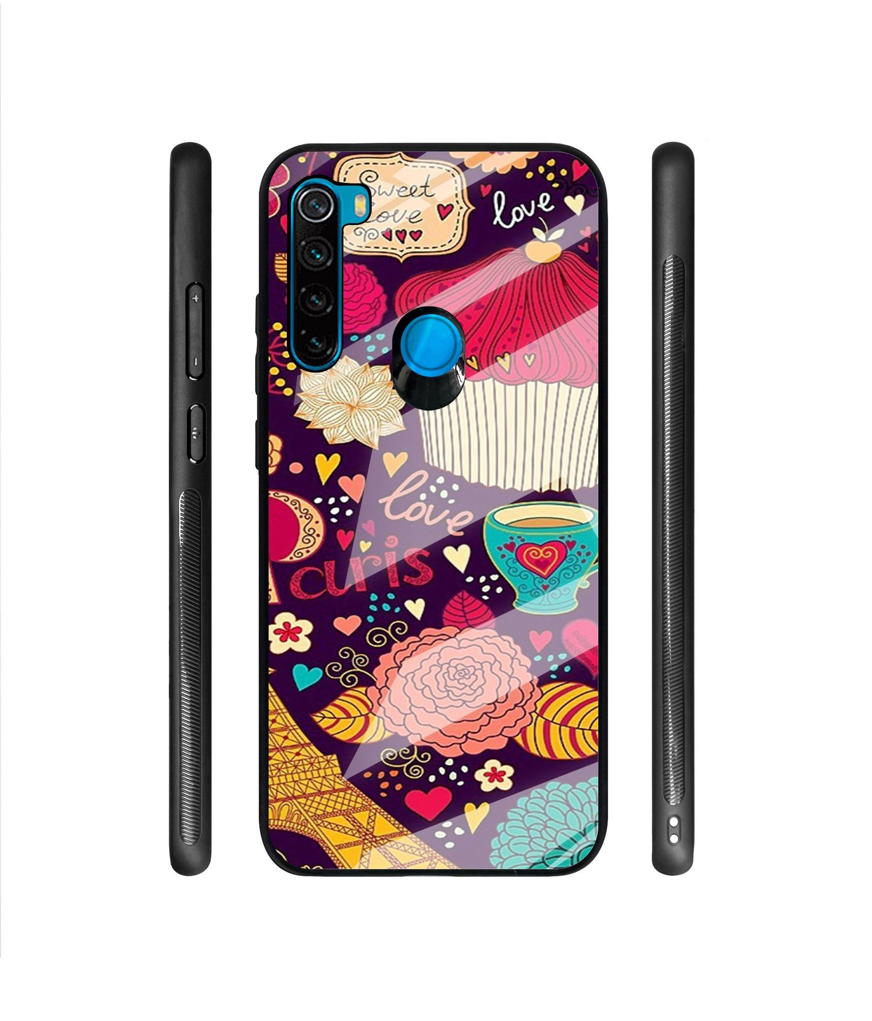 Paris Flower Love Designer Printed Glass Cover for Mi Redmi Note 8