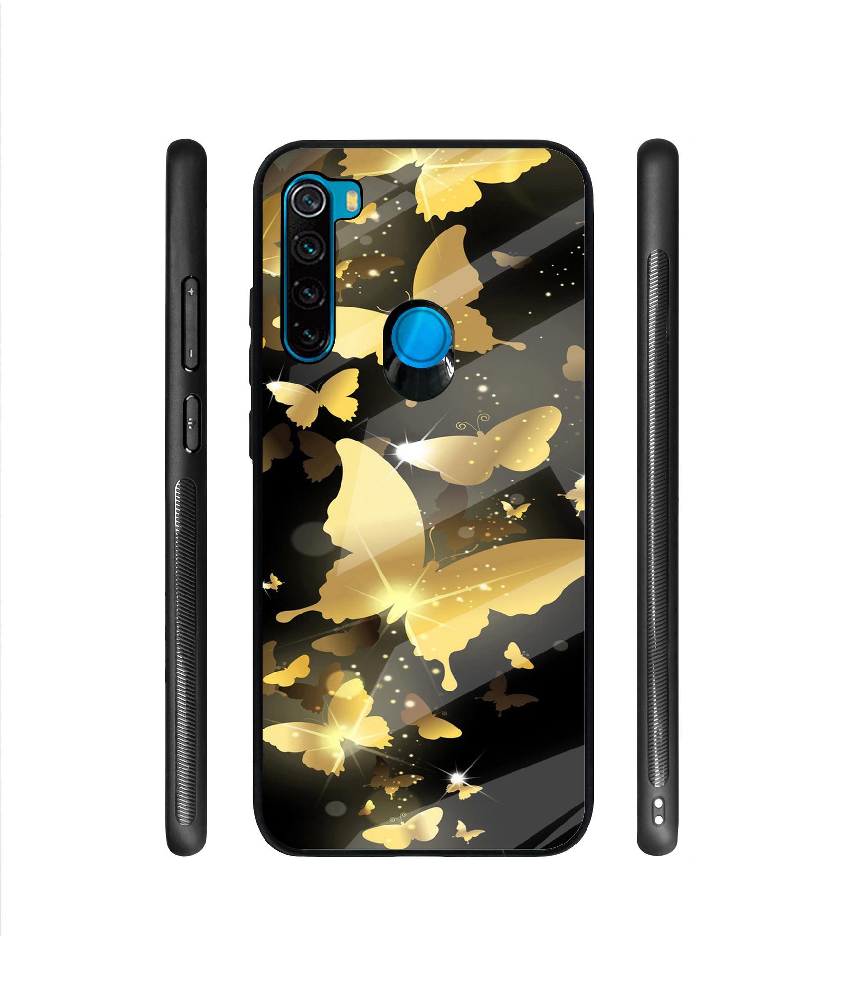 Golden Butterfly Pattern Designer Printed Glass Cover for Mi Redmi Note 8