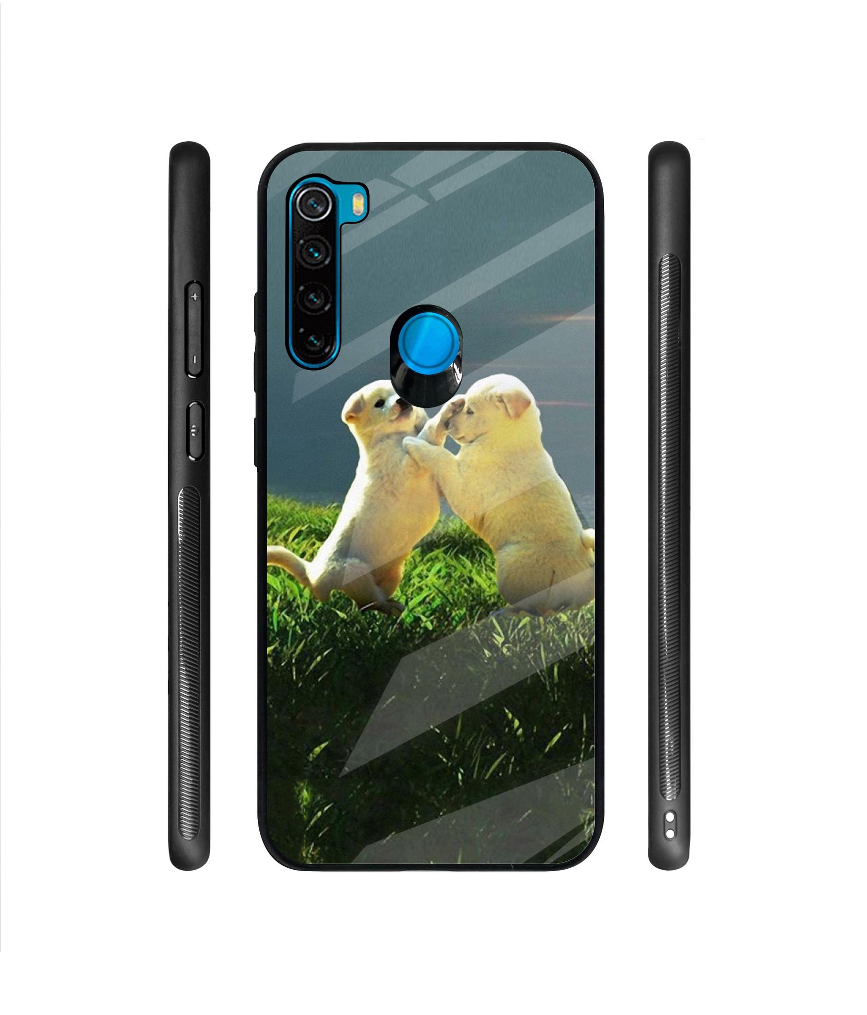 Puppy Couple Sunset Designer Printed Glass Cover for Mi Redmi Note 8