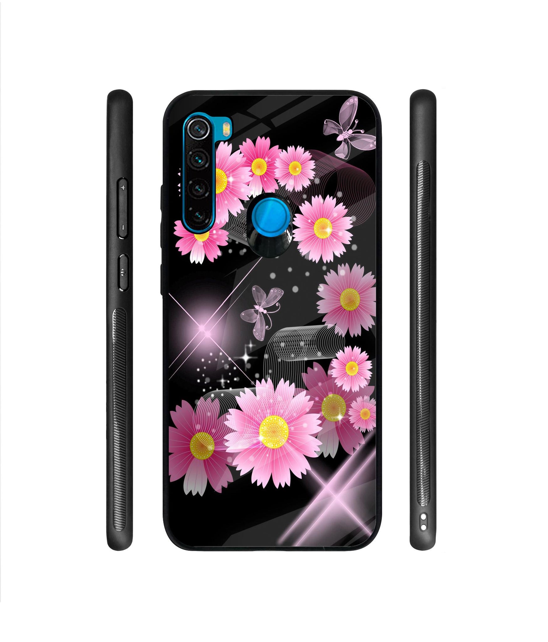 Pink Flower Designer Printed Glass Cover for Mi Redmi Note 8