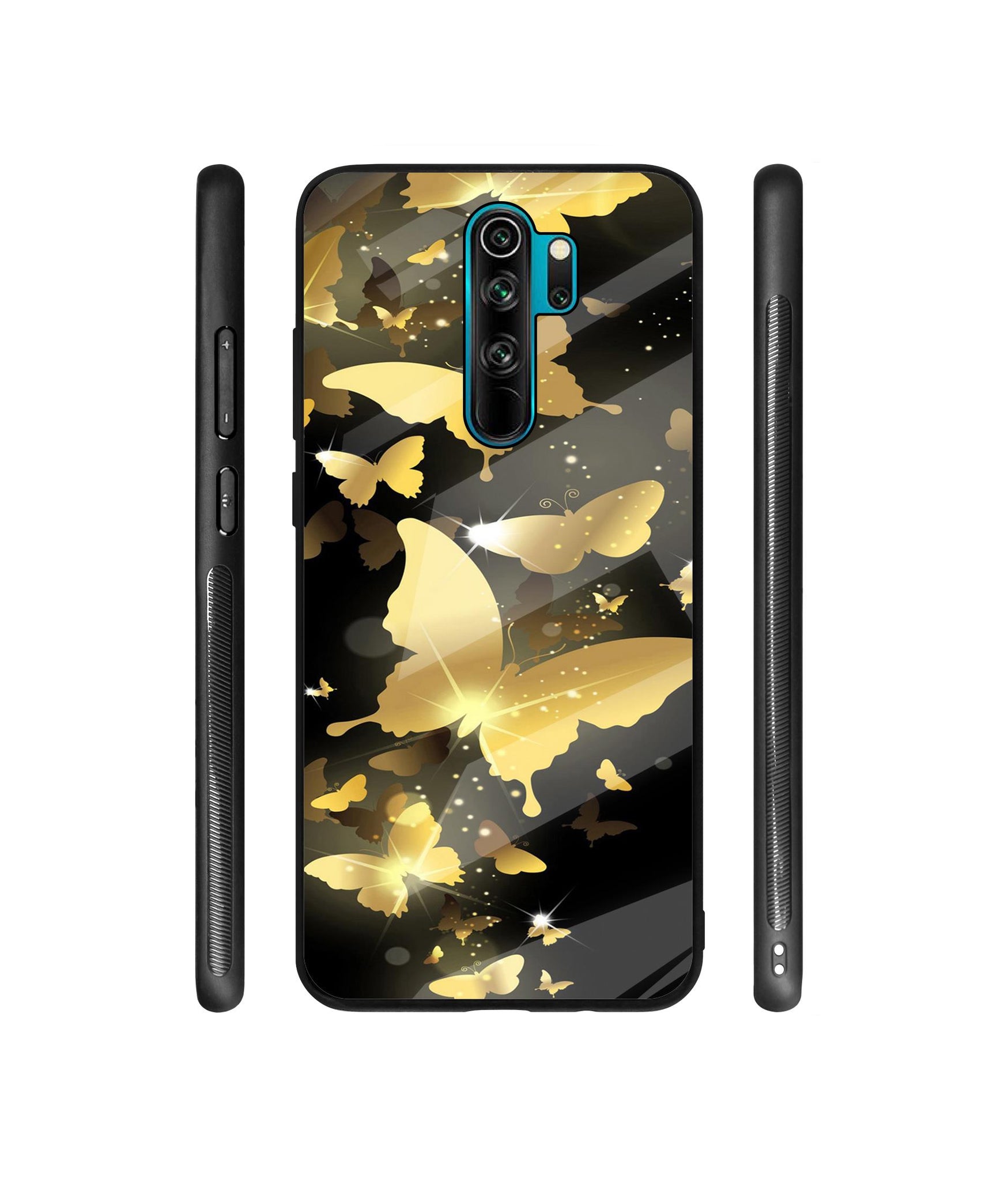 Golden Butterfly Pattern Designer Printed Glass Cover for Mi Redmi Note 8 Pro