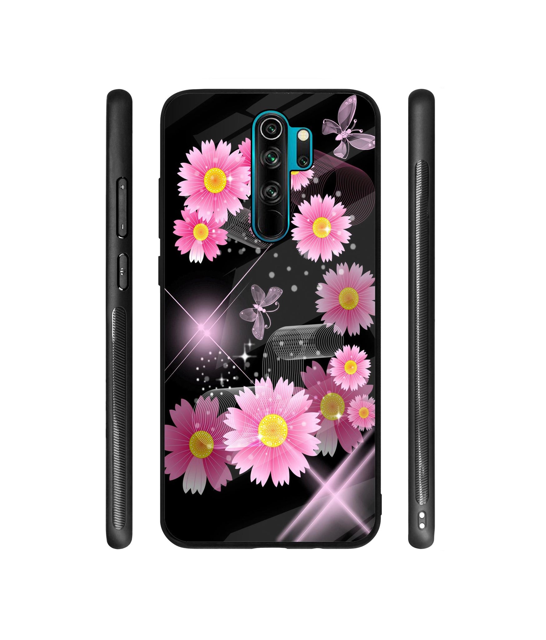 Pink Flower Designer Printed Glass Cover for Mi Redmi Note 8 Pro