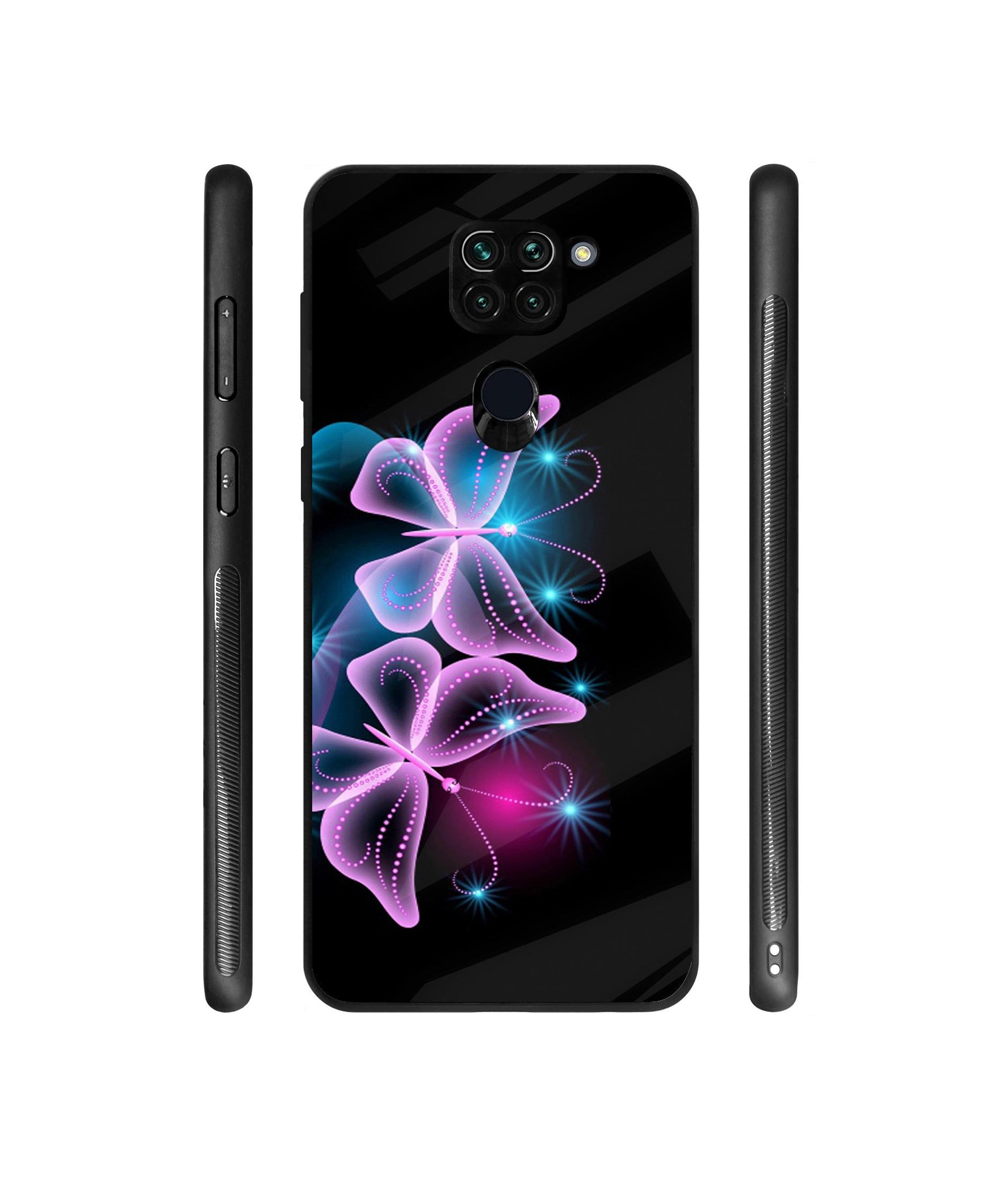 Butterflies Neon Light Designer Printed Glass Cover for Mi Redmi Note 9