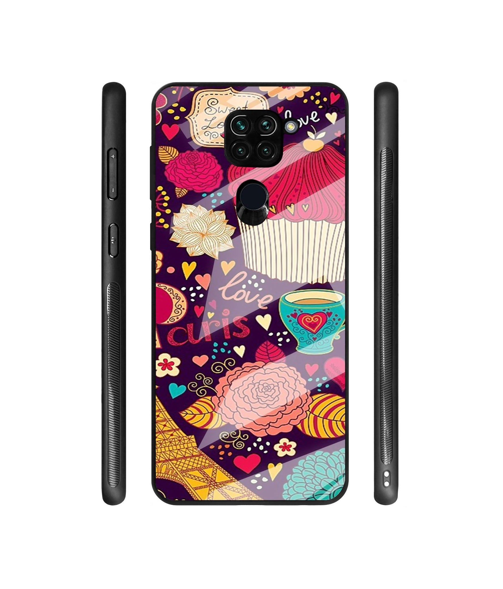 Paris Flower Love Designer Printed Glass Cover for Mi Redmi Note 9