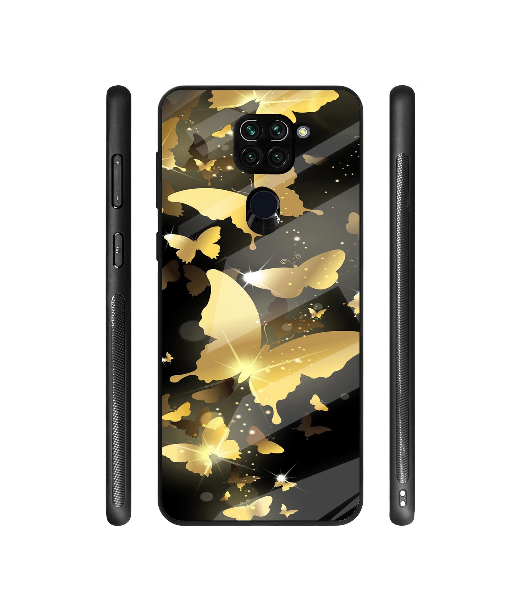 Golden Butterfly Pattern Designer Printed Glass Cover for Mi Redmi Note 9