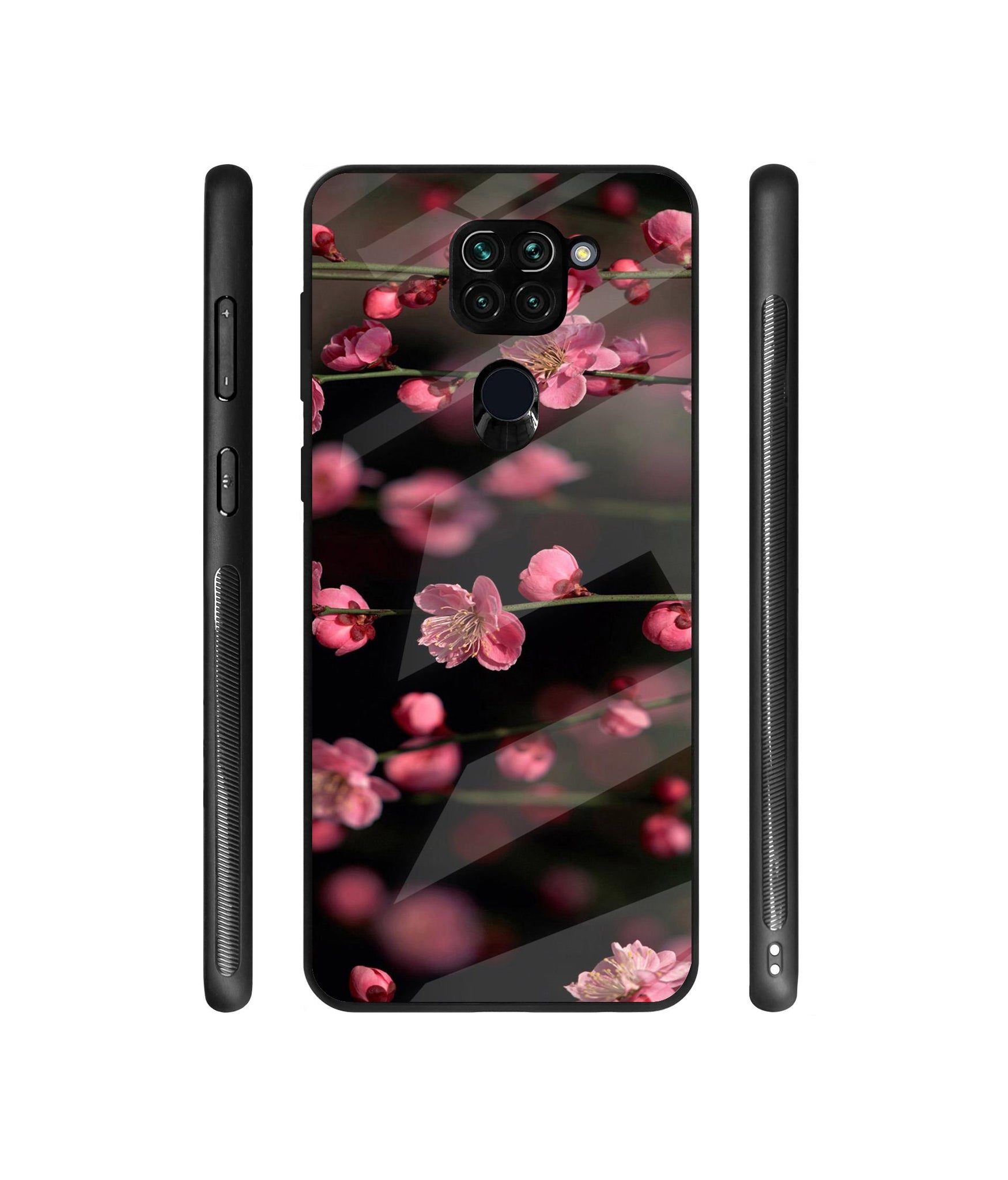 Pink Flowers Designer Printed Glass Cover for Mi Redmi Note 9