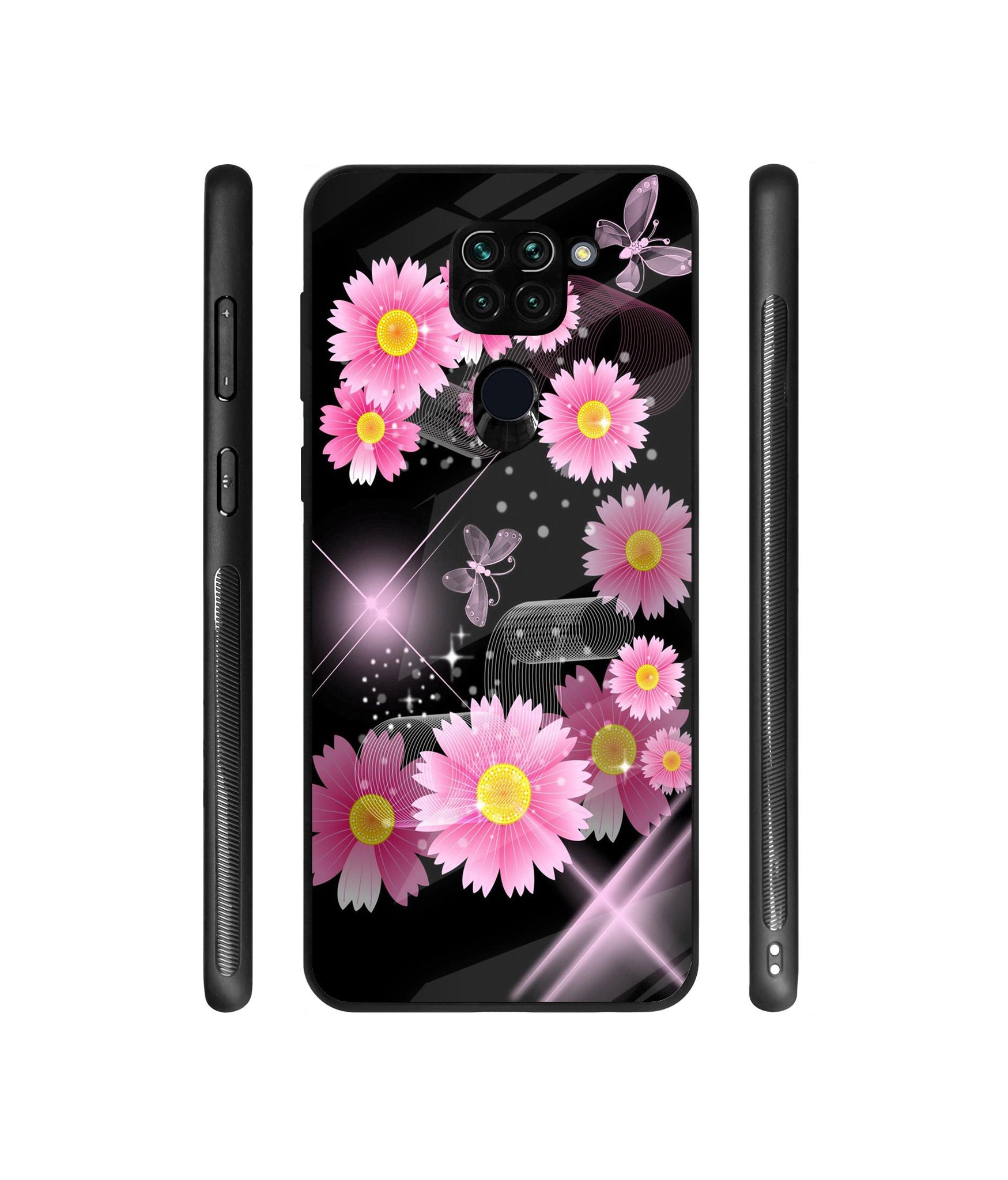 Pink Flower Designer Printed Glass Cover for Mi Redmi Note 9