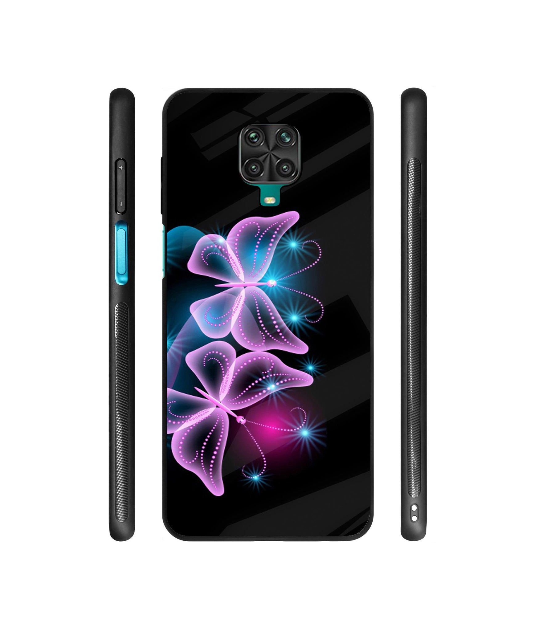 Butterflies Neon Light Designer Printed Glass Cover for Mi Redmi Note 9 Pro / Redmi Note 9 Pro Max / Poco M2 Pro