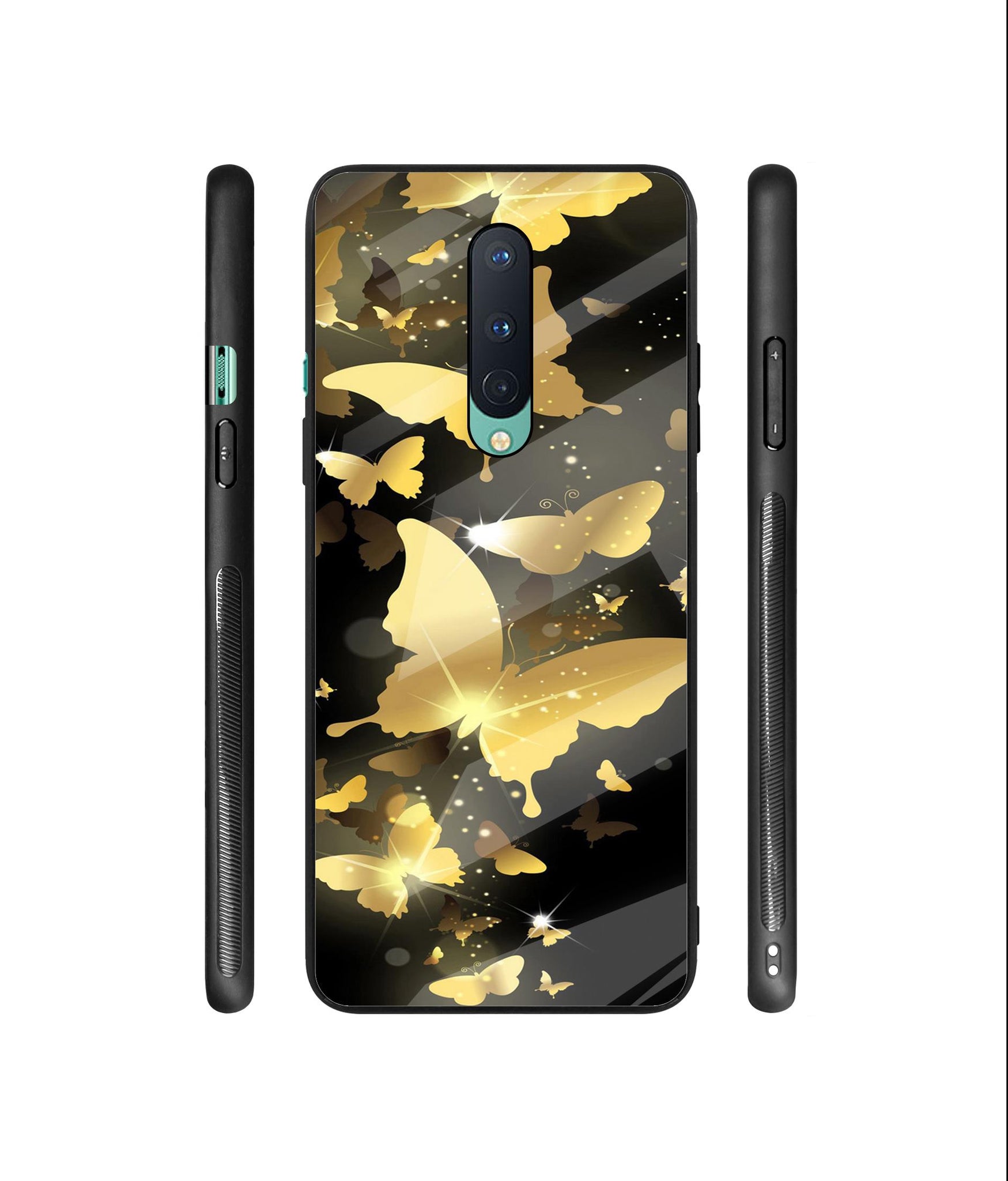 Golden Butterfly Pattern Designer Printed Glass Cover for OnePlus 8