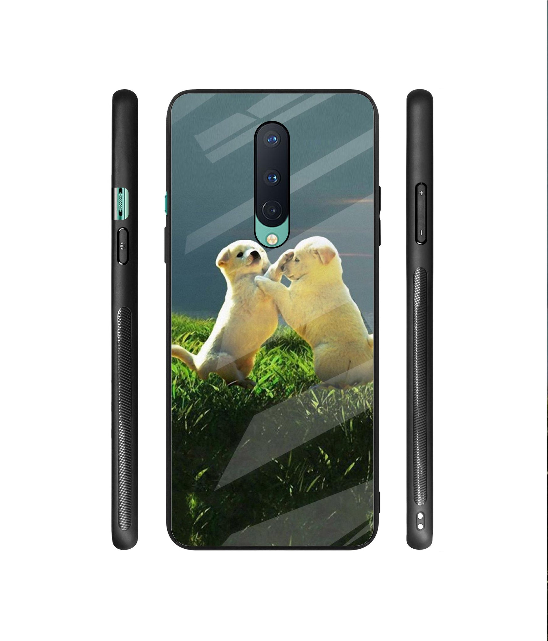 Puppy Couple Sunset Designer Printed Glass Cover for OnePlus 8