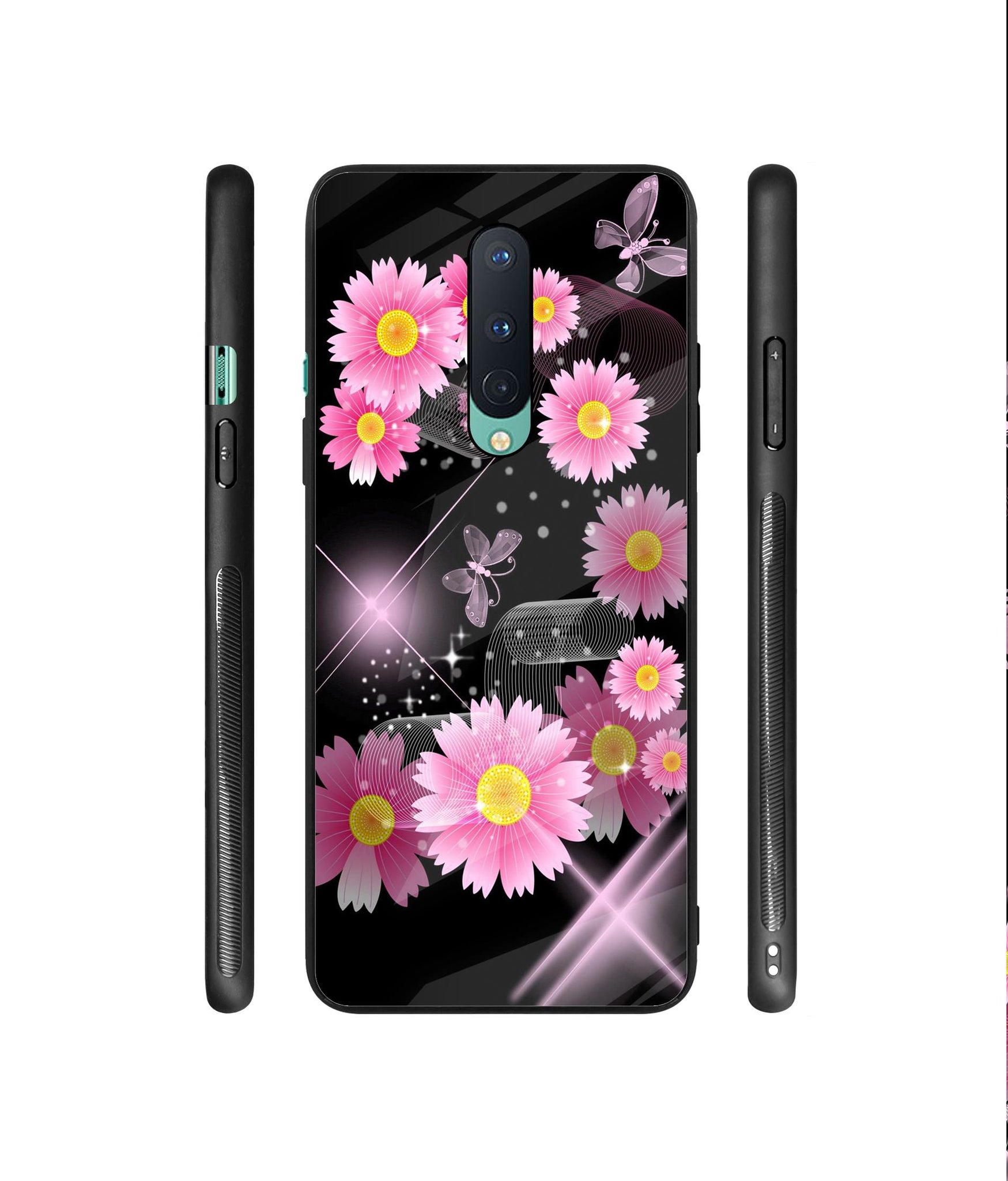Pink Flower Designer Printed Glass Cover for OnePlus 8