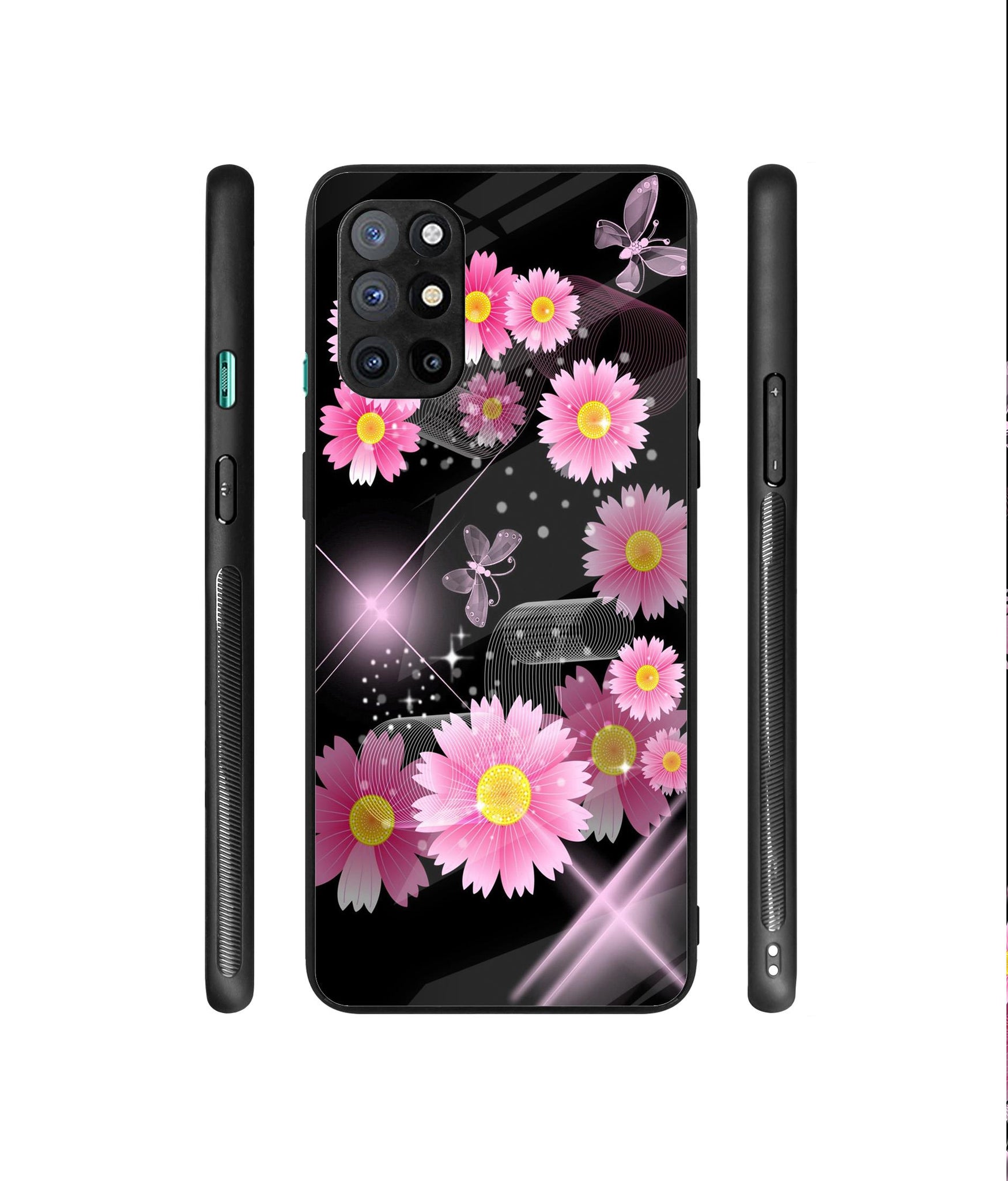 Pink Flower Designer Printed Glass Cover for OnePlus 8T