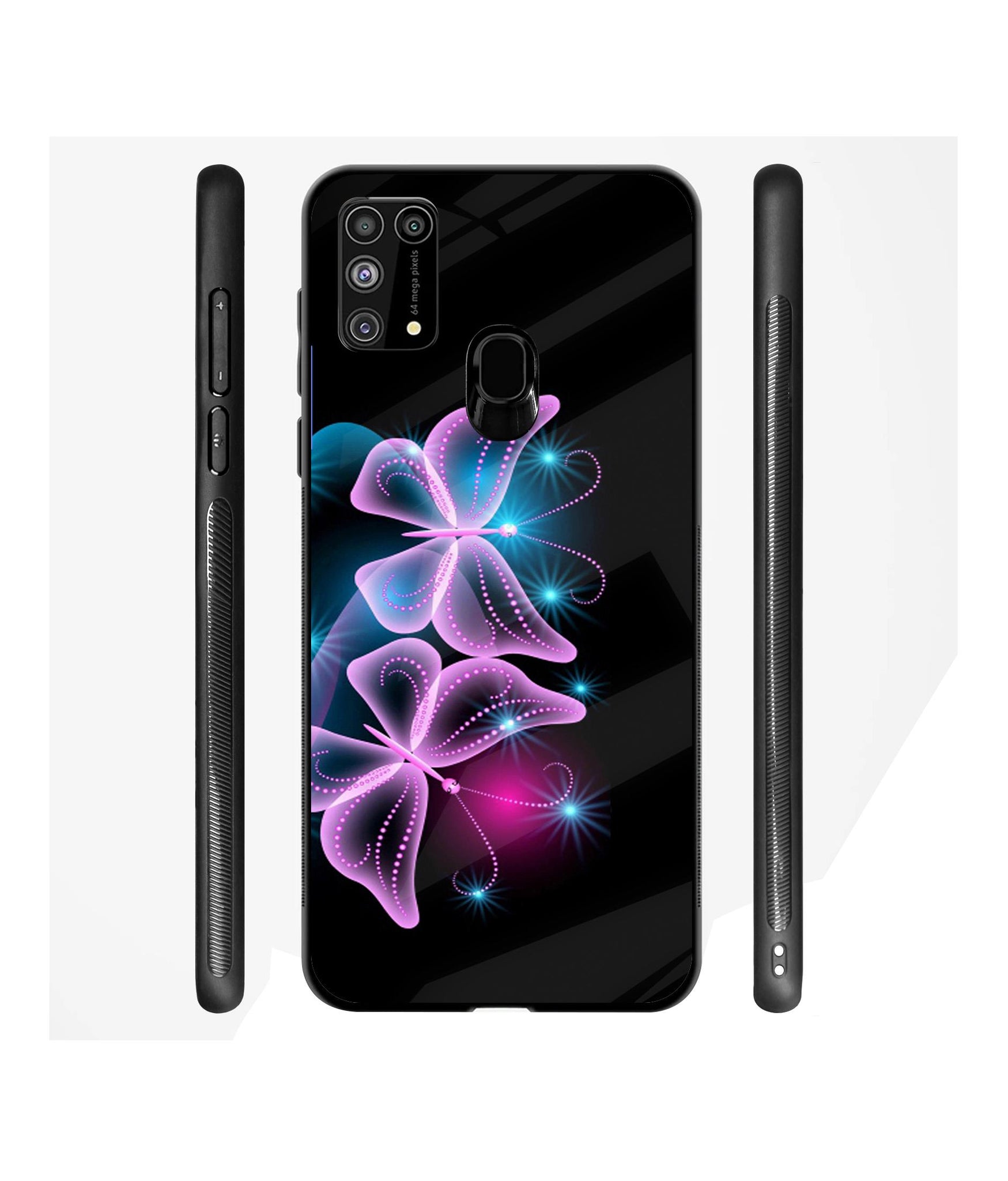 Butterflies Neon Light Designer Printed Glass Cover for Samsung Galaxy M31 Prime / M31 / F41