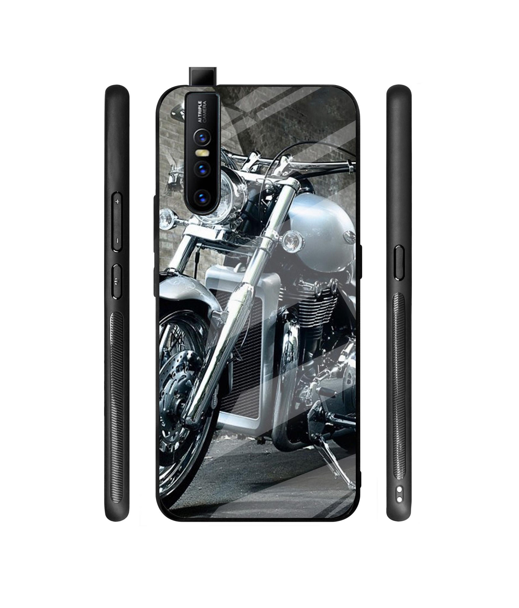 Motorcycle Designer Printed Glass Cover for Vivo V15 Pro