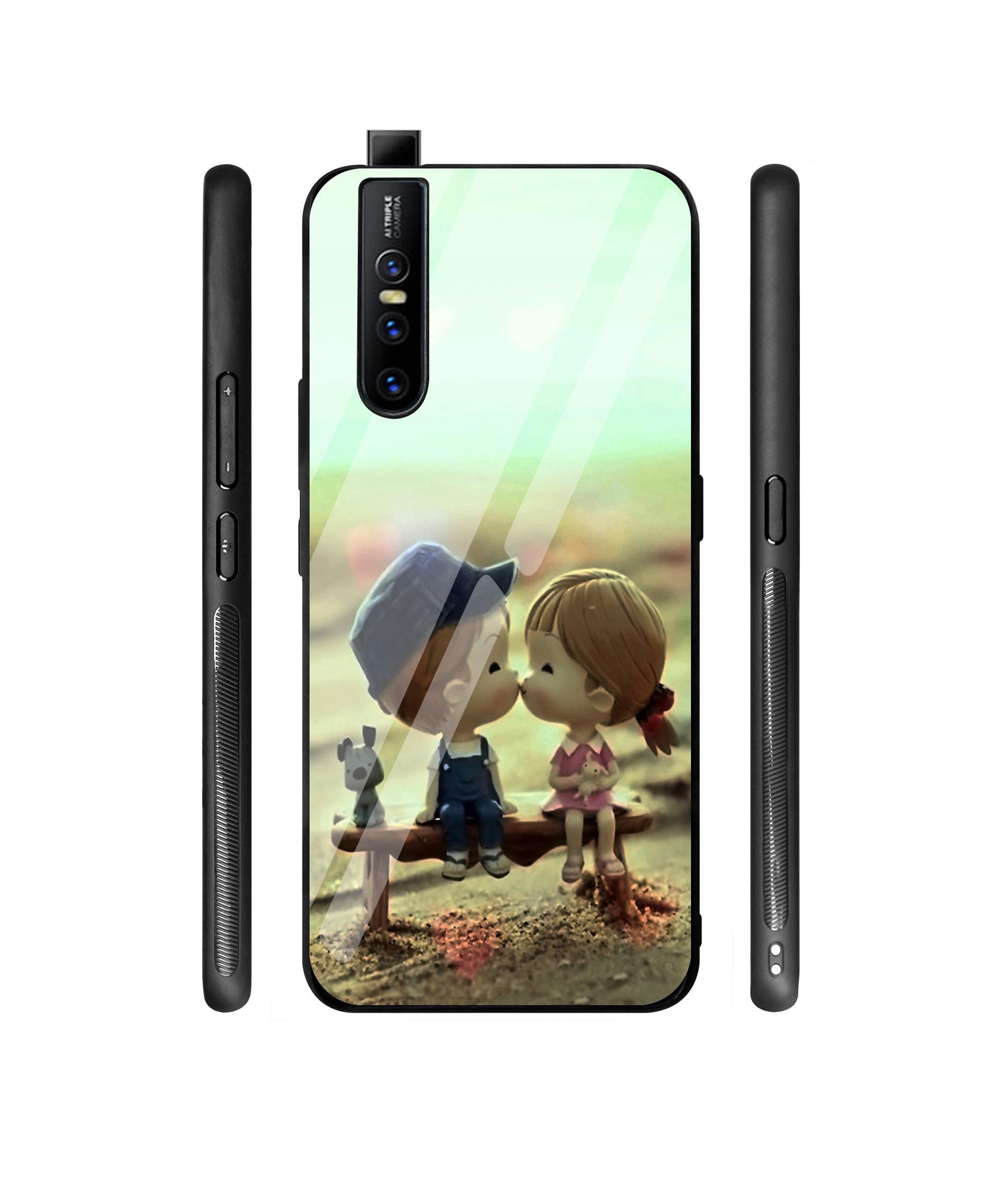 Love Couples Pattern Designer Printed Glass Cover for Vivo V15 Pro