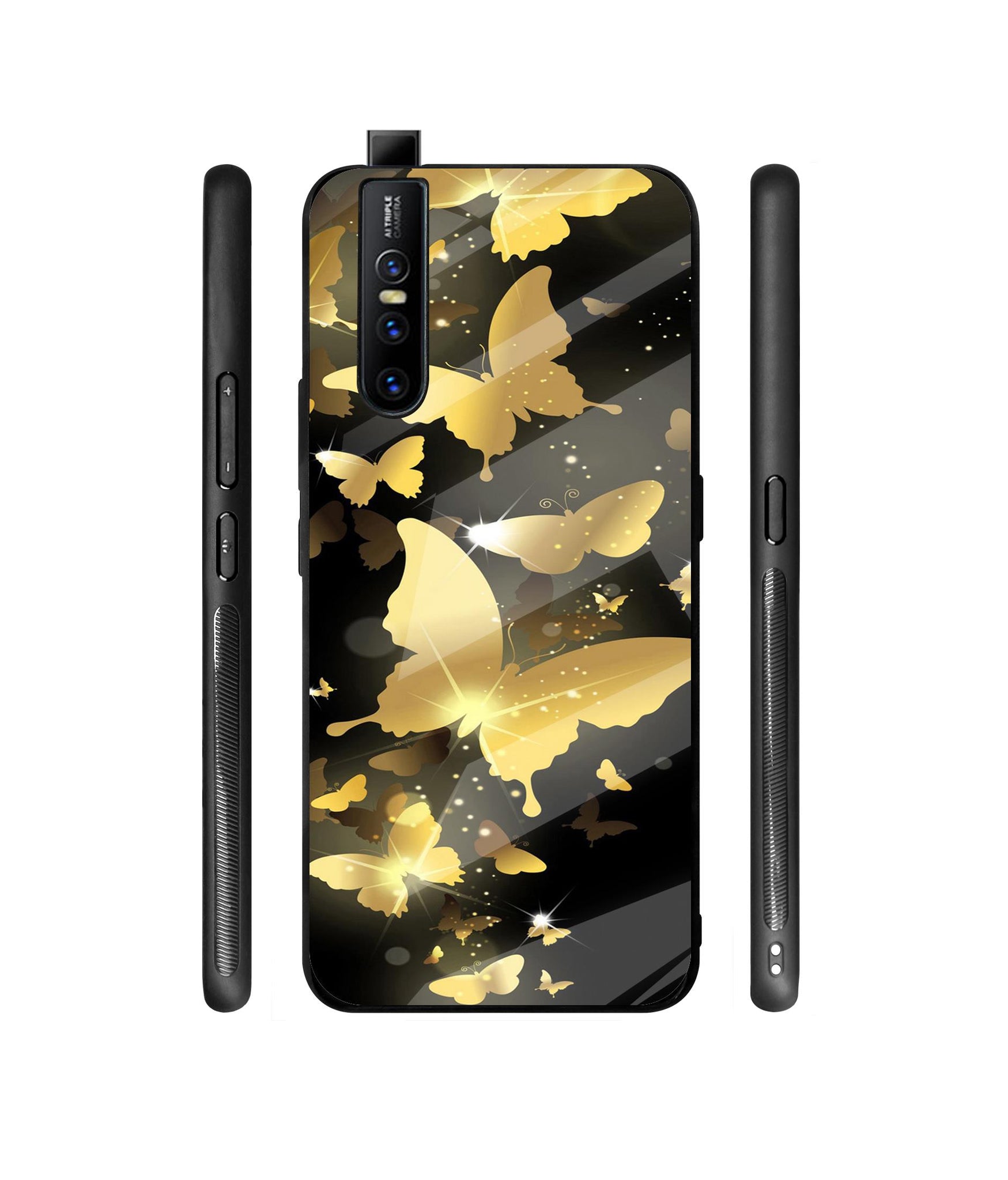 Golden Butterfly Pattern Designer Printed Glass Cover for Vivo V15 Pro