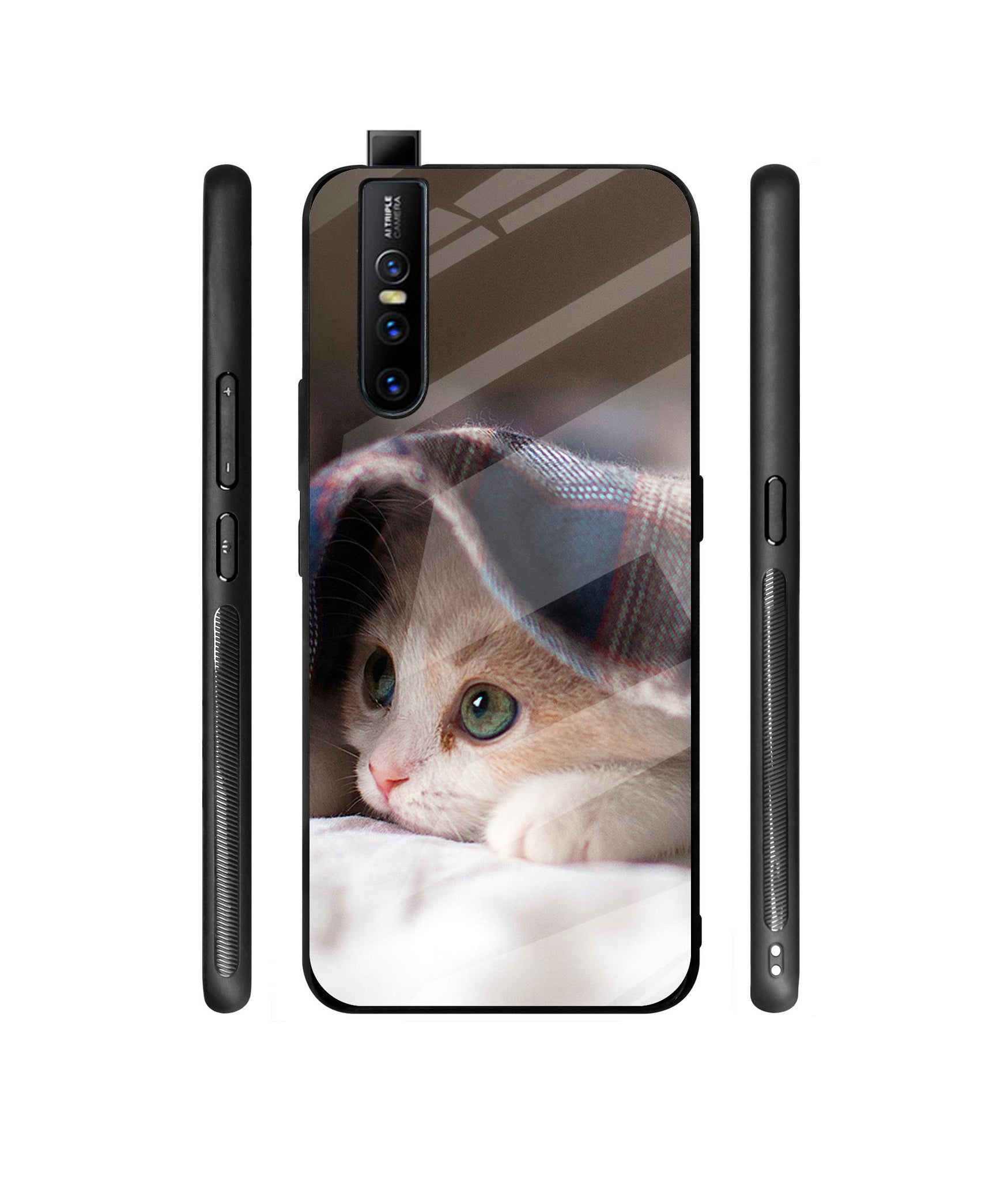 Sleepy Kitten Designer Printed Glass Cover for Vivo V15 Pro