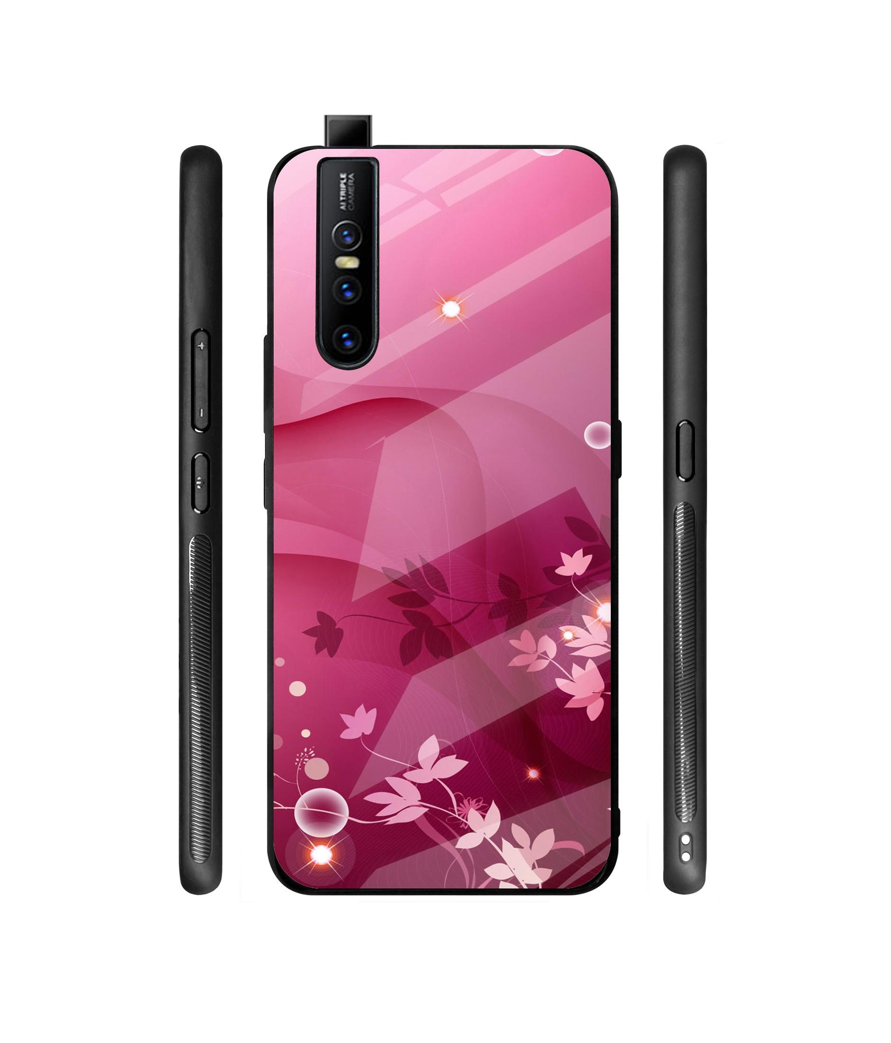 Pink Abstract Designer Printed Glass Cover for Vivo V15 Pro