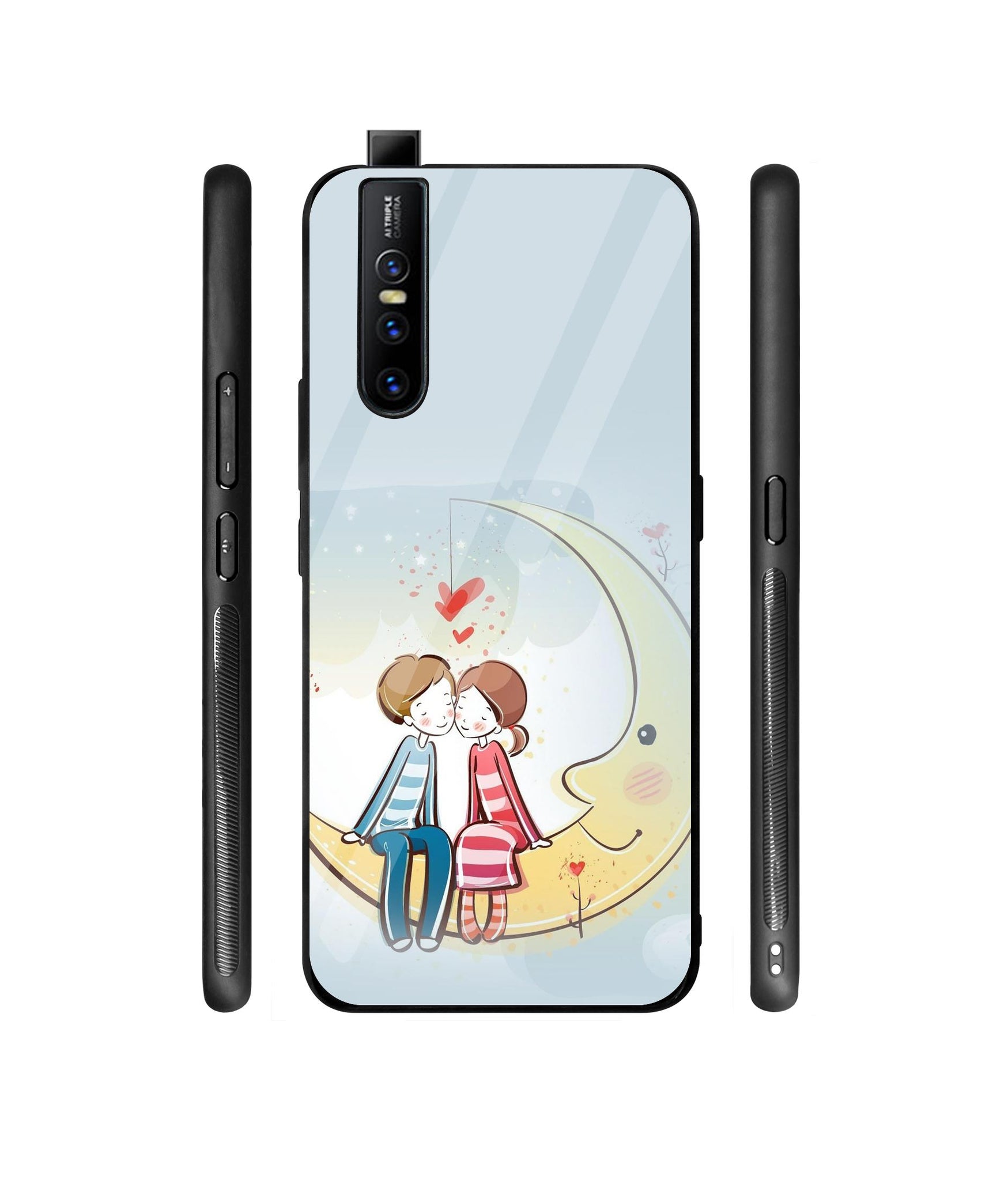 Couple Sitting On Moon Designer Printed Glass Cover for Vivo V15 Pro