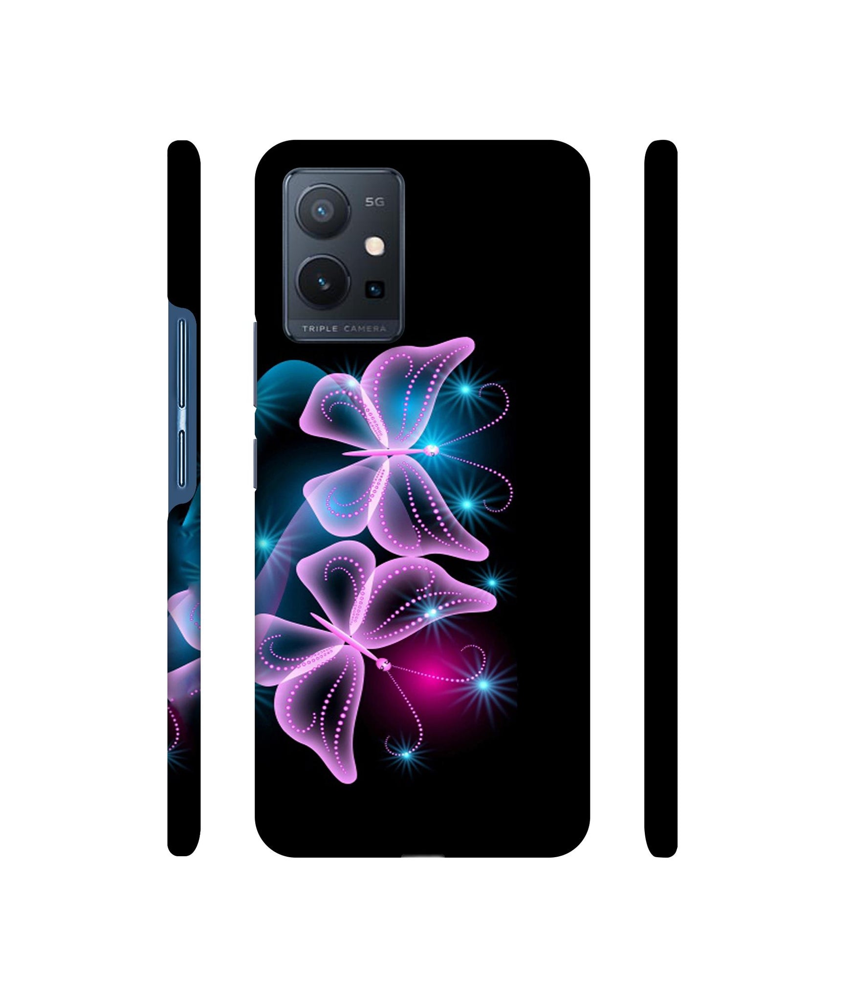 Butterflies Neon Light Designer Hard Back Cover for Vivo T1 5G / Vivo Y75 5G