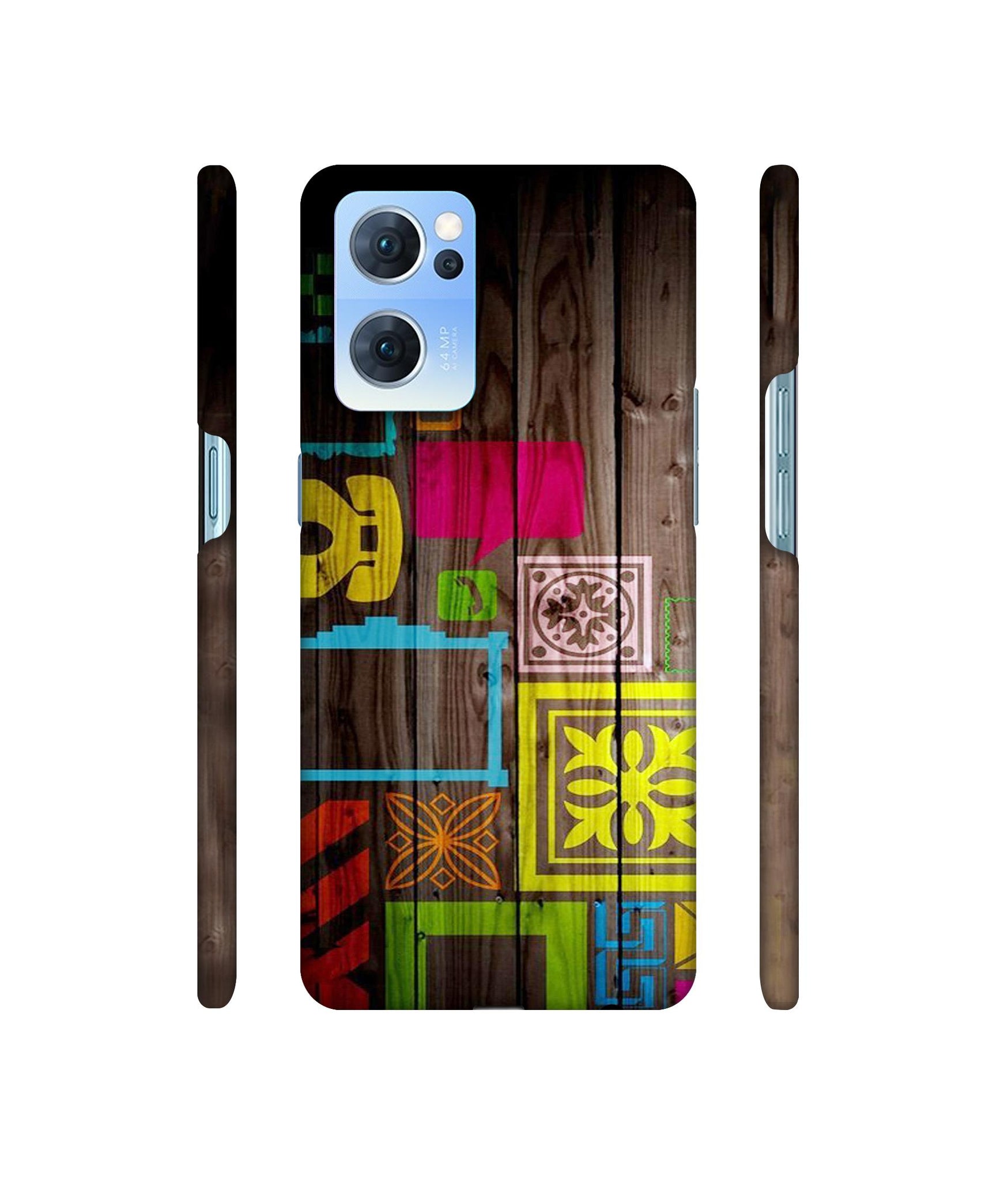 Stamps on Wooden Texture Designer Hard Back Cover for Oppo Reno7 5G