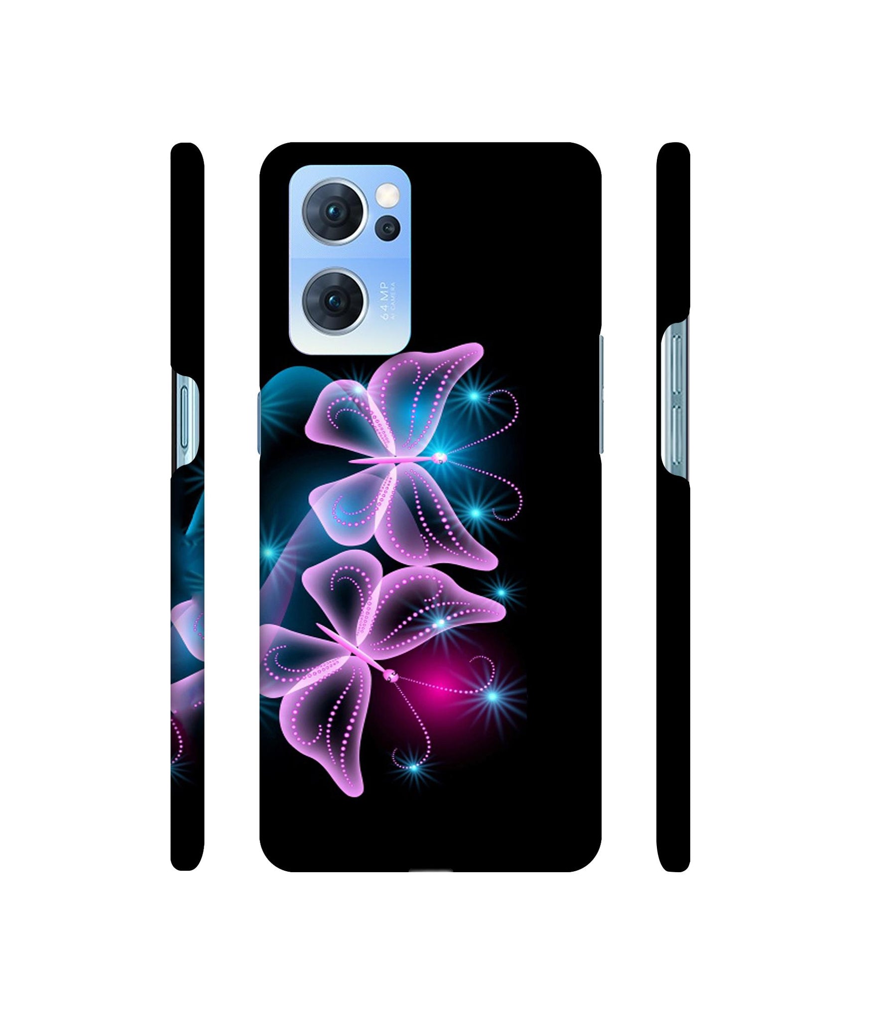 Butterflies Neon Light Designer Hard Back Cover for Oppo Reno7 5G