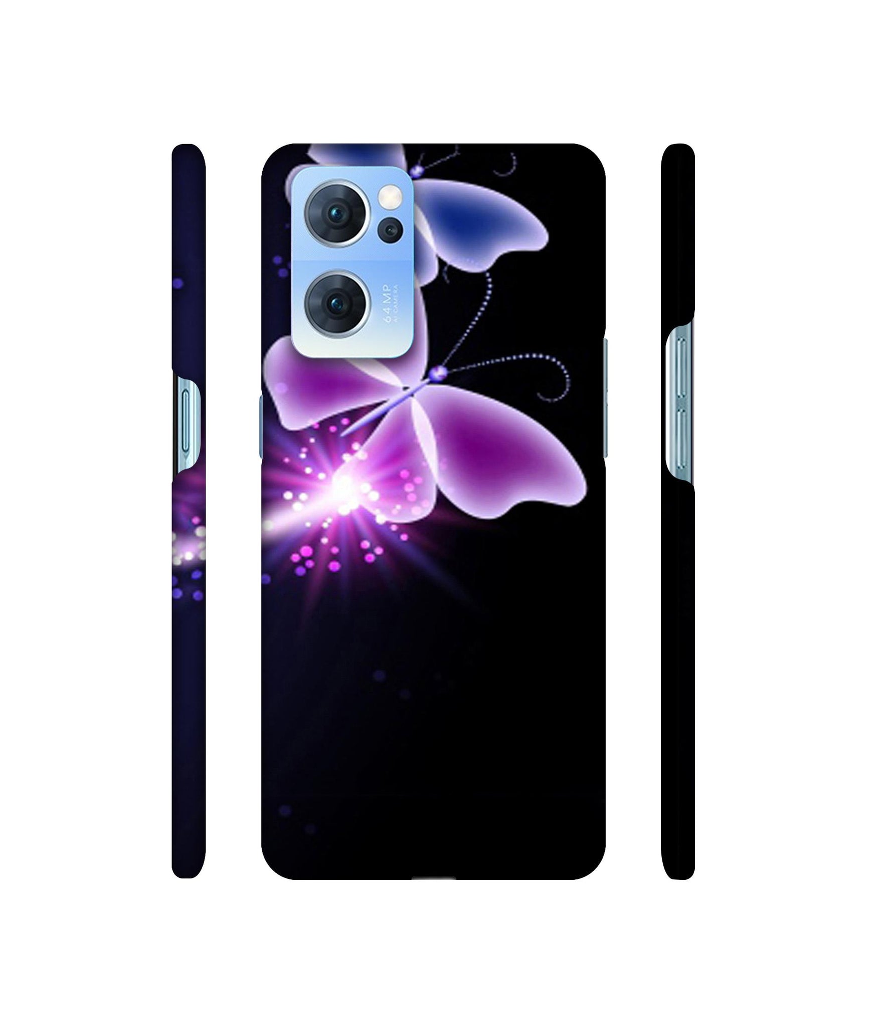 Neon Butterfly Light Abstract Shine Designer Hard Back Cover for Oppo Reno7 5G